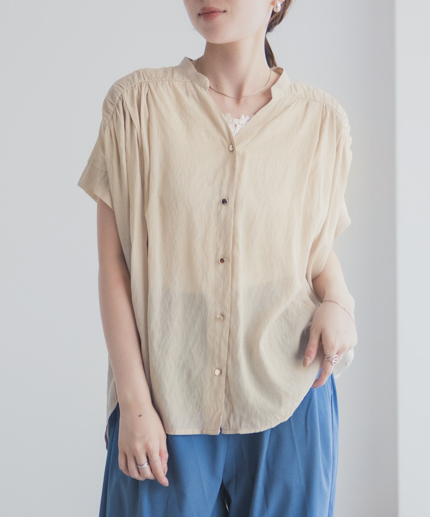 Idnes スキッパーシアーブラウス レディース