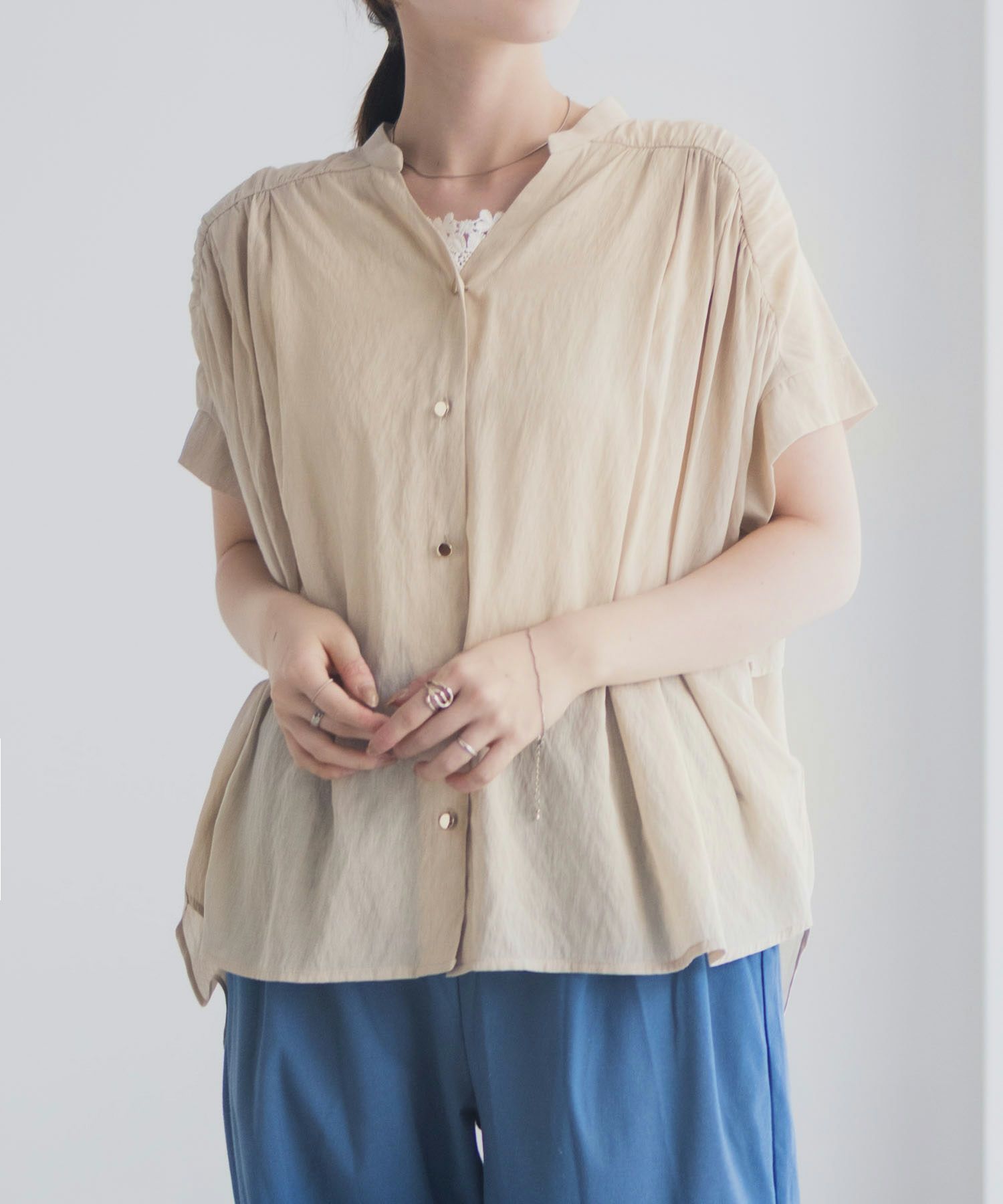 Idnes スキッパーシアーブラウス レディース