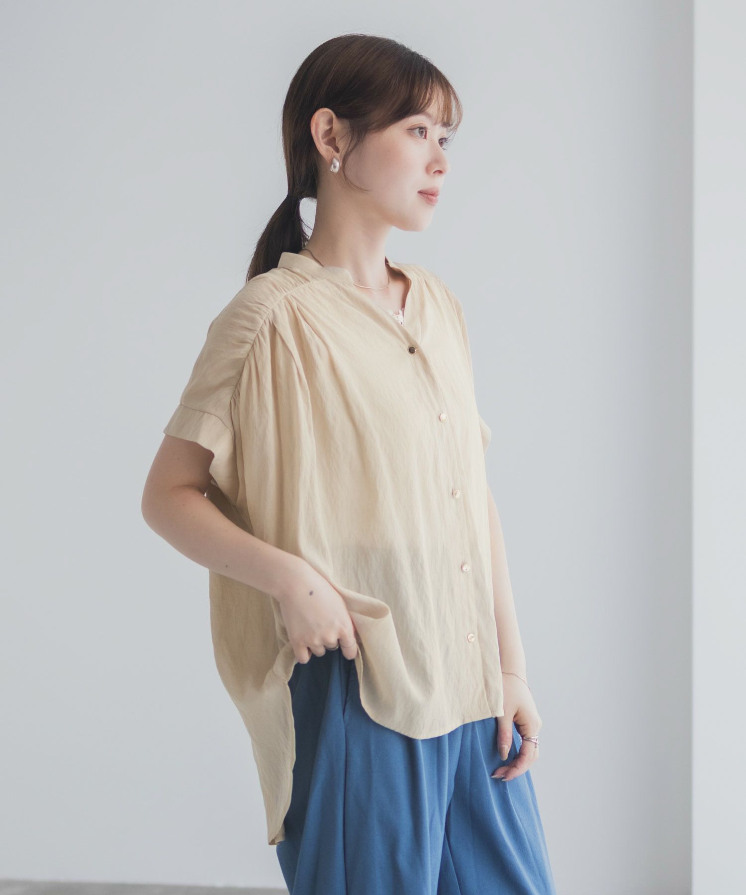 Idnes スキッパーシアーブラウス レディース