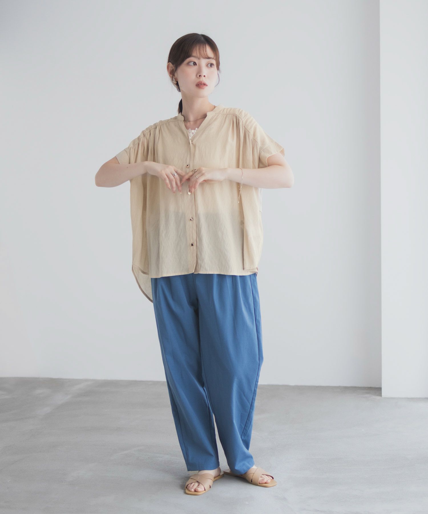 Idnes スキッパーシアーブラウス レディース