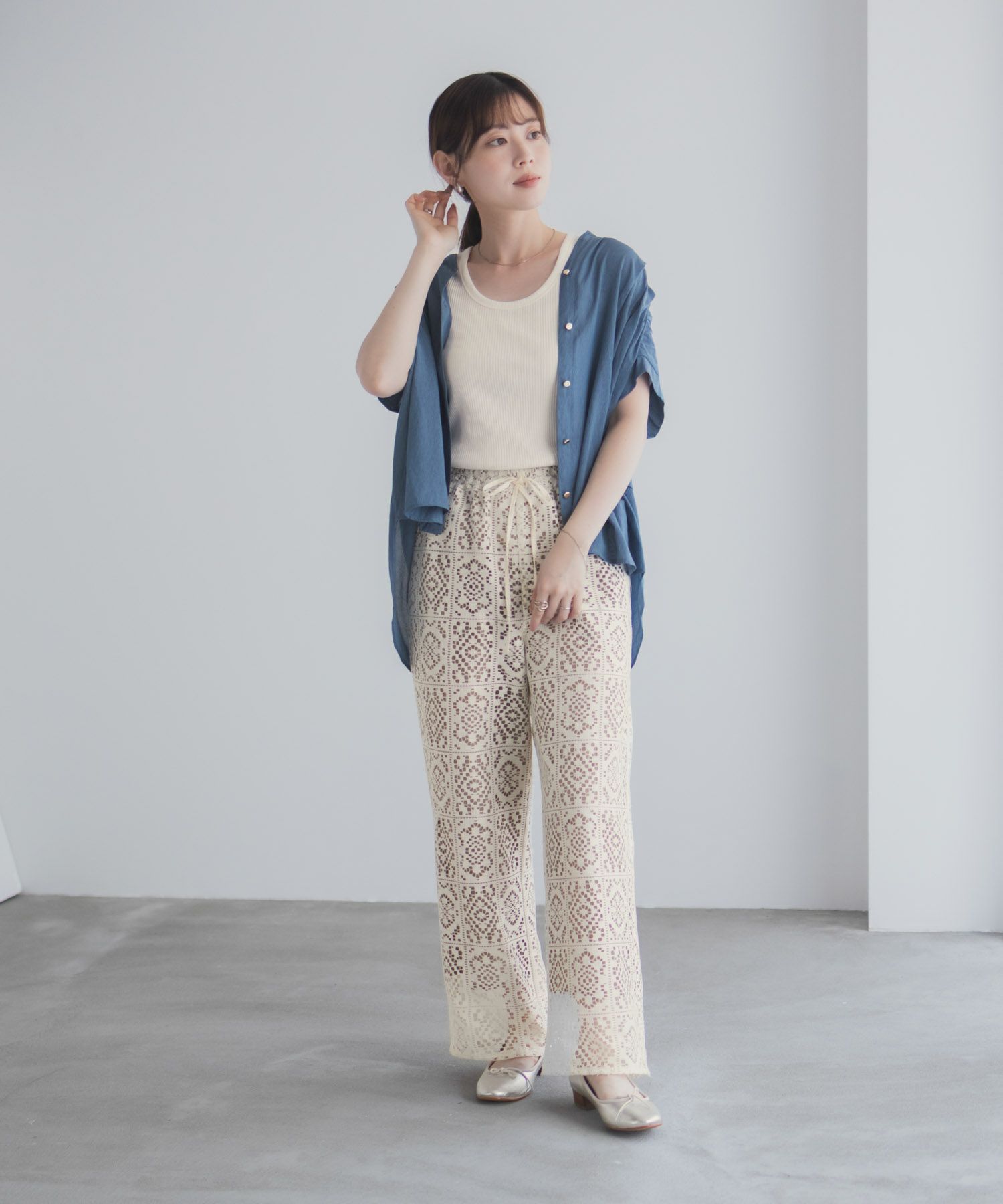 Idnes スキッパーシアーブラウス レディース