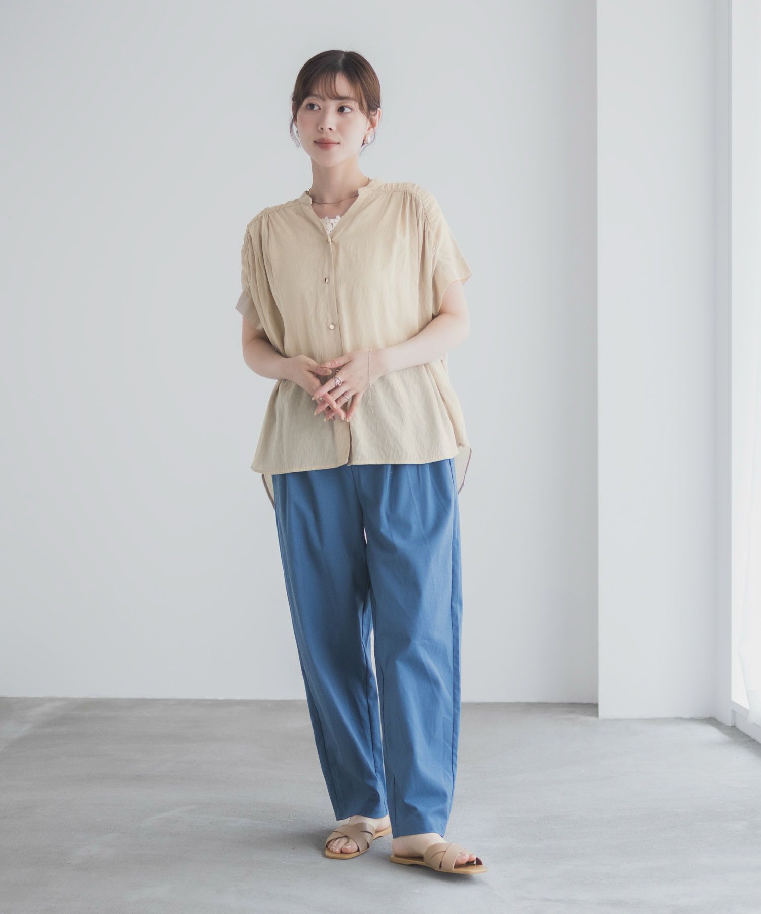 Idnes スキッパーシアーブラウス レディース