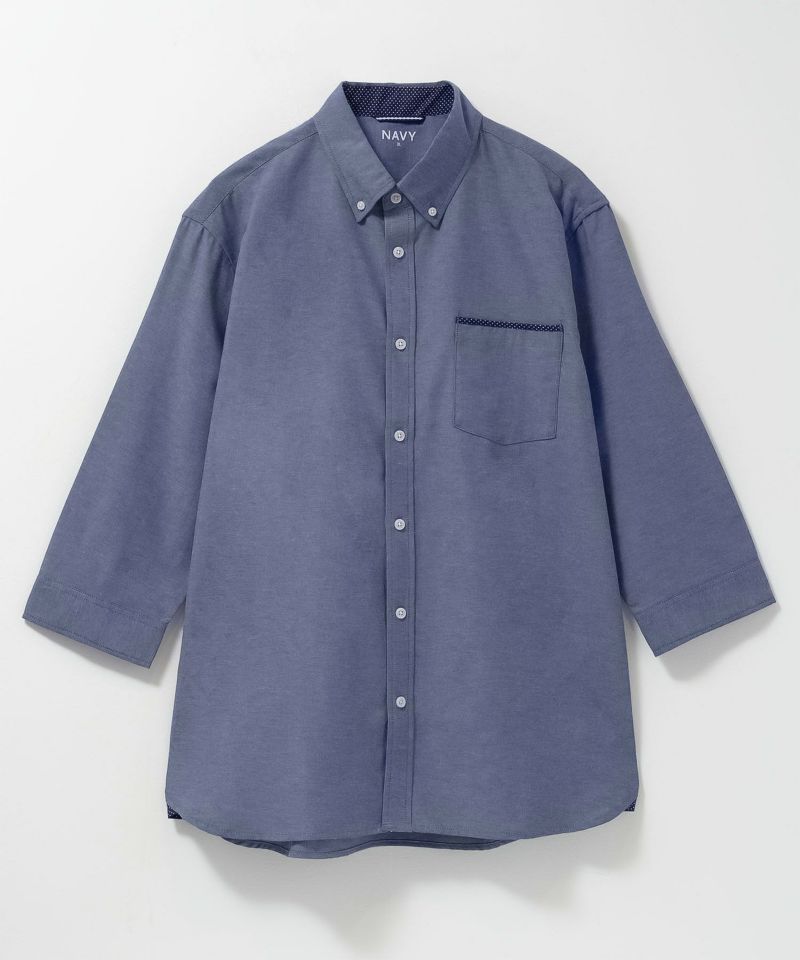 NAVY  ギミックオックスボタンダウン7分袖シャツ メンズ商品画像-1