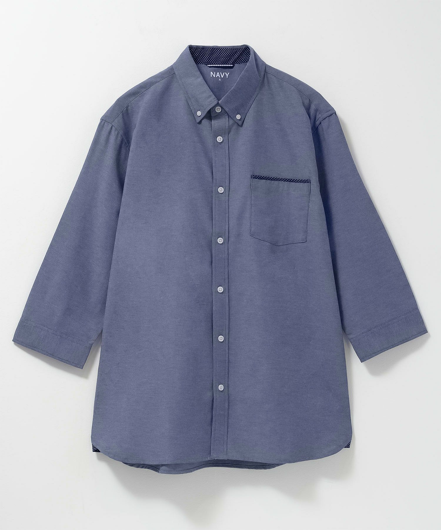 NAVY  ギミックオックスボタンダウン7分袖シャツ メンズ商品画像-1