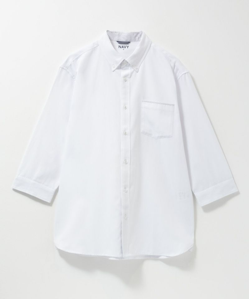 NAVY  ギミックオックスボタンダウン7分袖シャツ メンズ商品画像-3