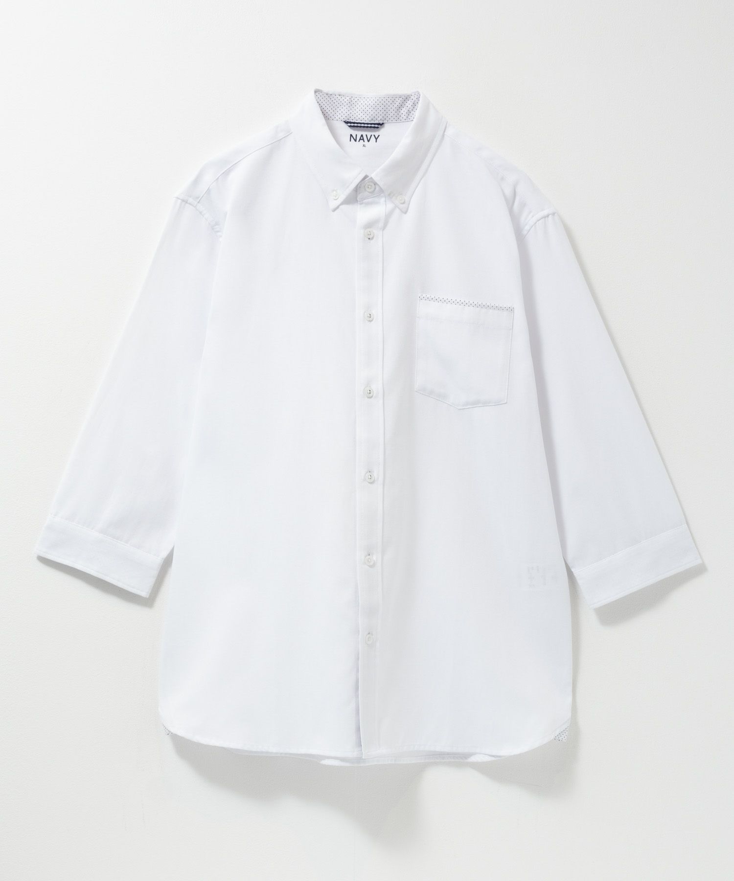 NAVY ギミックオックスボタンダウン7分袖シャツ メンズ