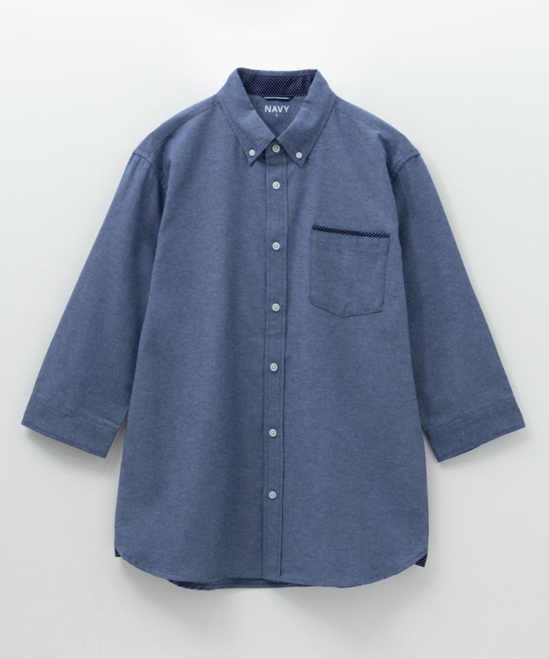 NAVY  ギミックオックスボタンダウン7分袖シャツ メンズ商品画像-5
