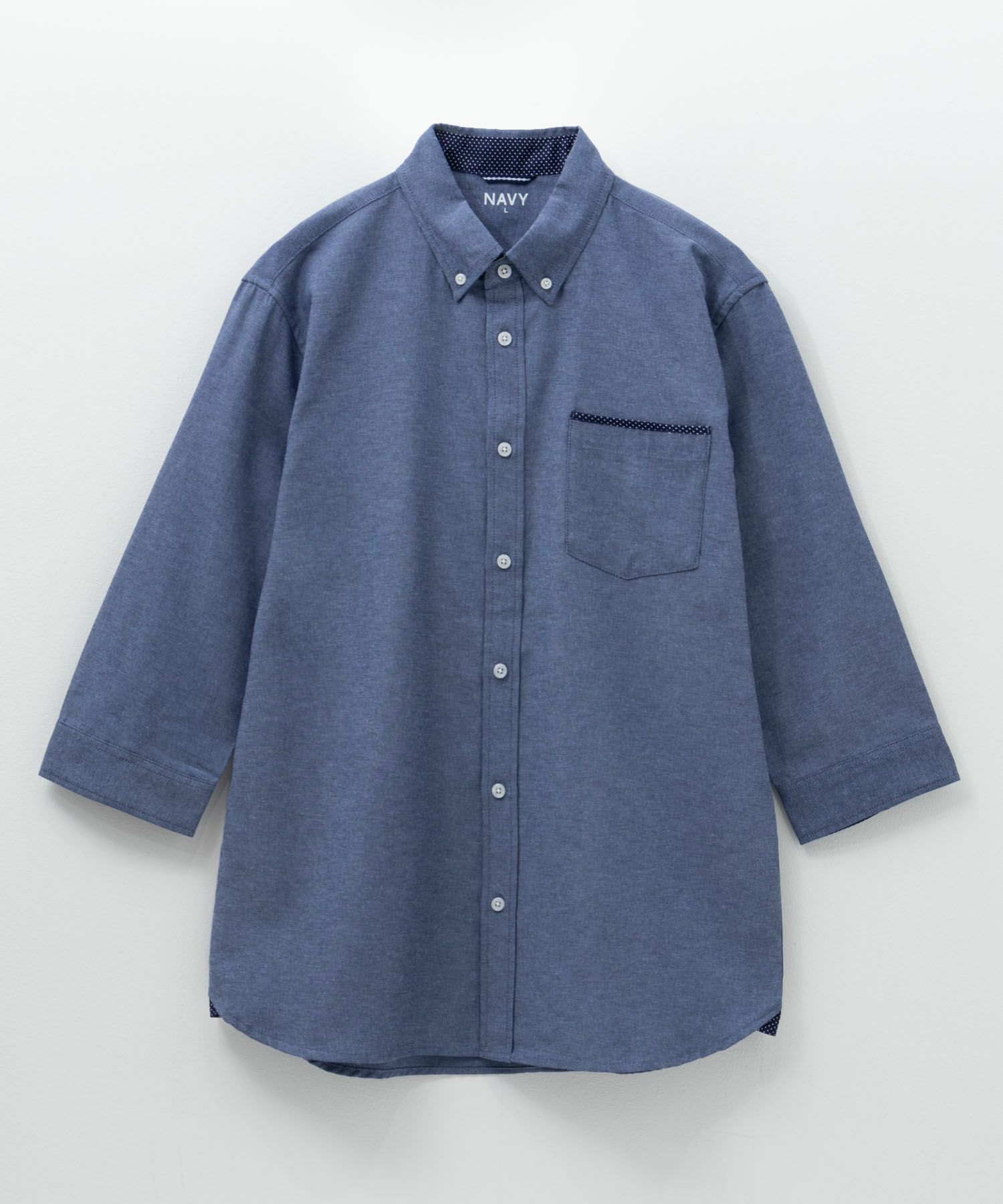 NAVY  ギミックオックスボタンダウン7分袖シャツ メンズ商品画像-5