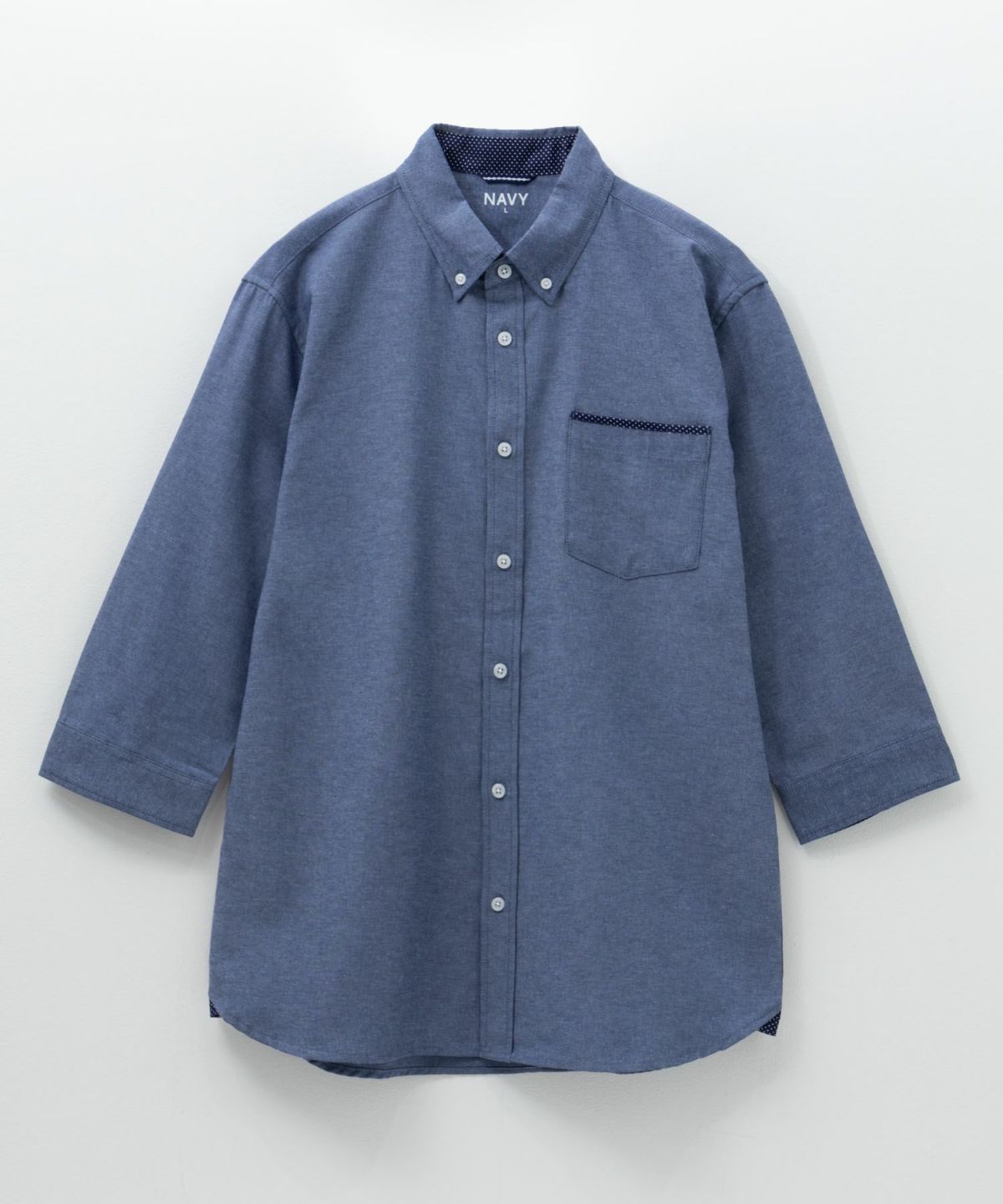NAVY ギミックオックスボタンダウン7分袖シャツ メンズ