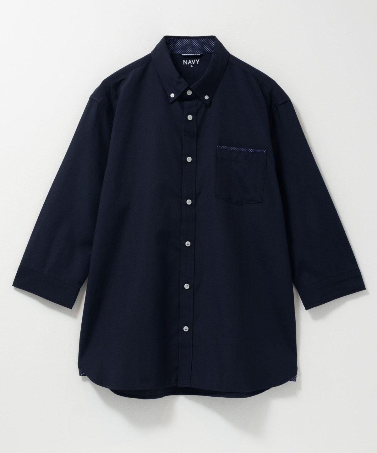 NAVY ギミックオックスボタンダウン7分袖シャツ メンズ