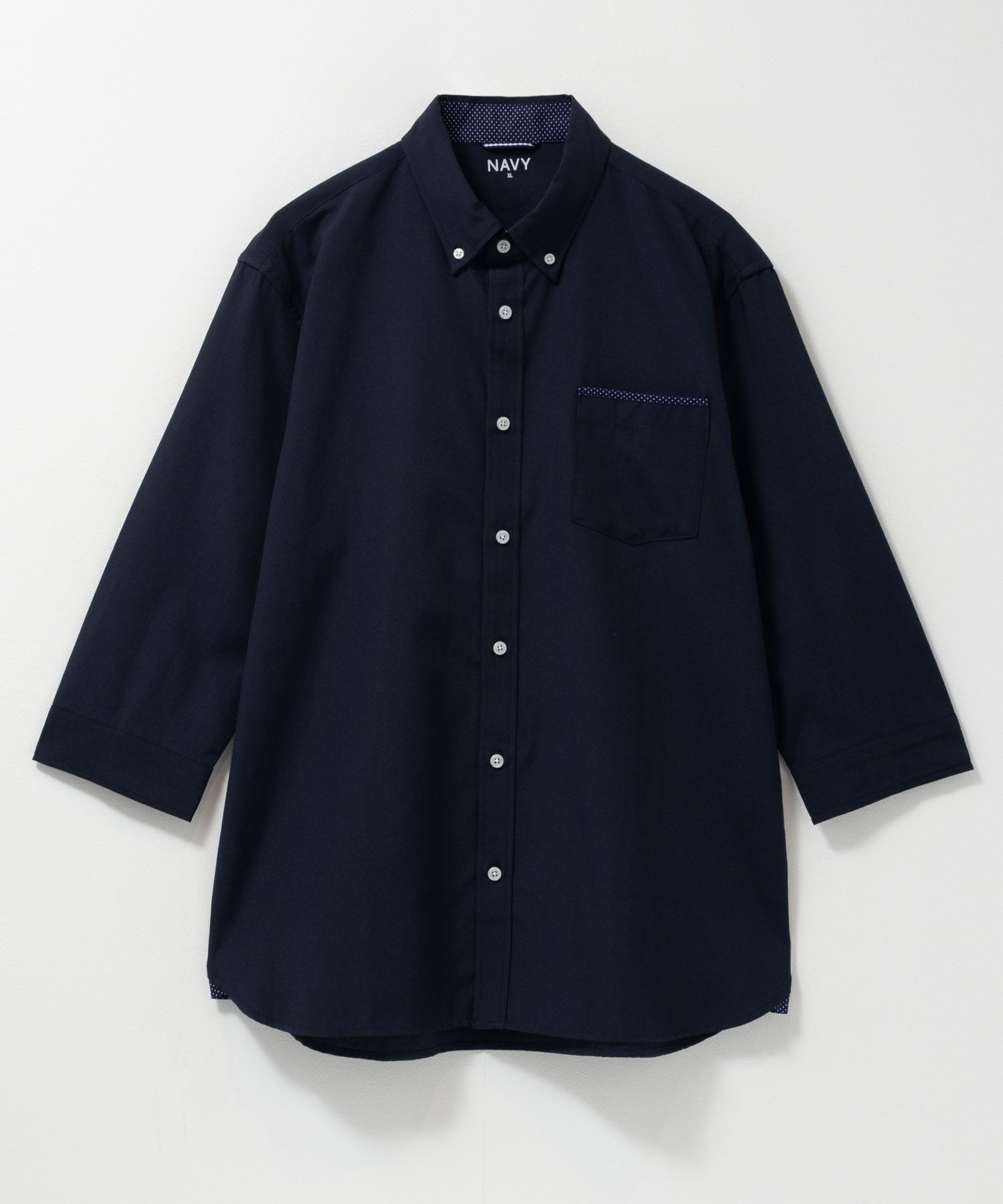 NAVY ギミックオックスボタンダウン7分袖シャツ メンズ