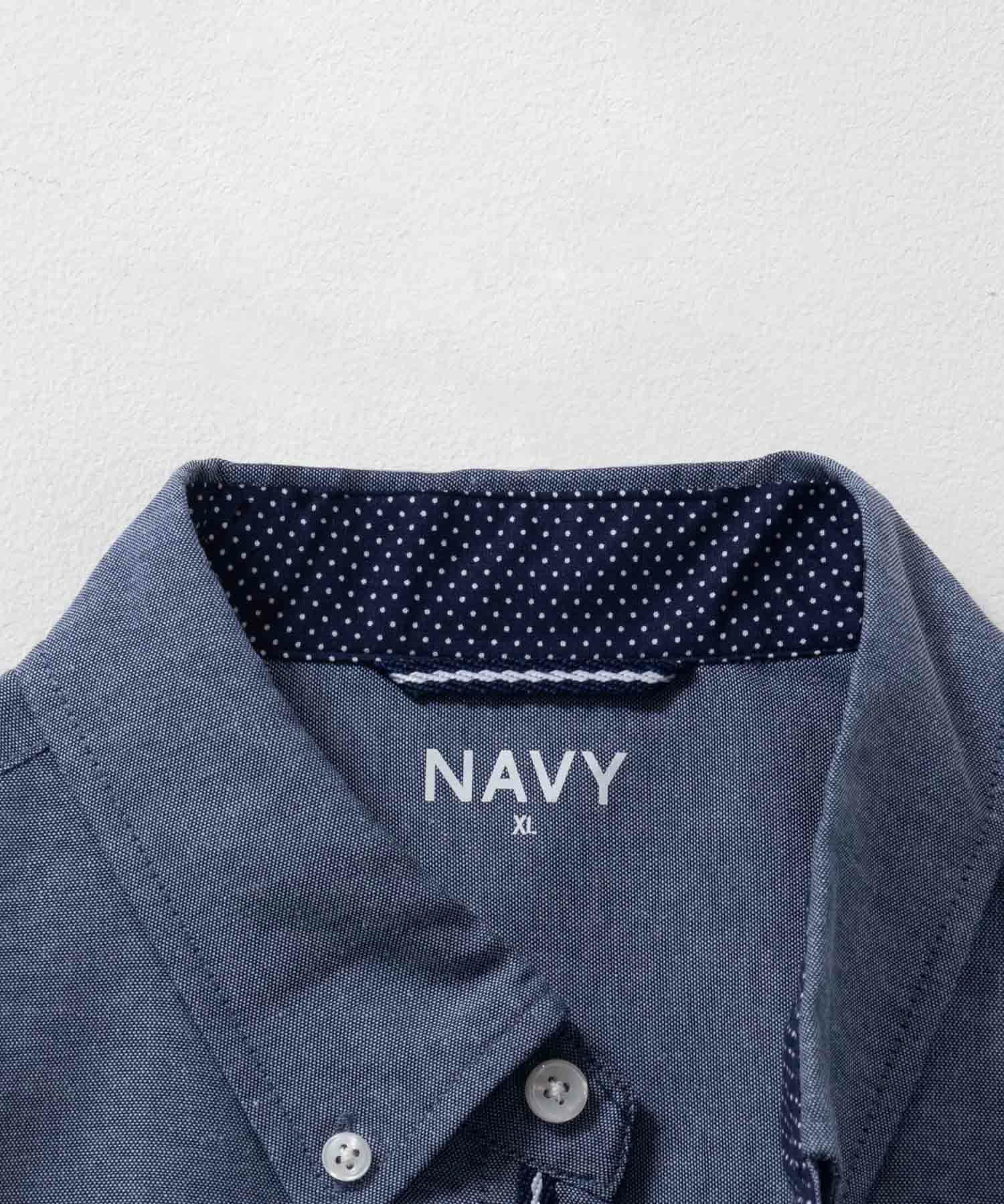 NAVY ギミックオックスボタンダウン7分袖シャツ メンズ