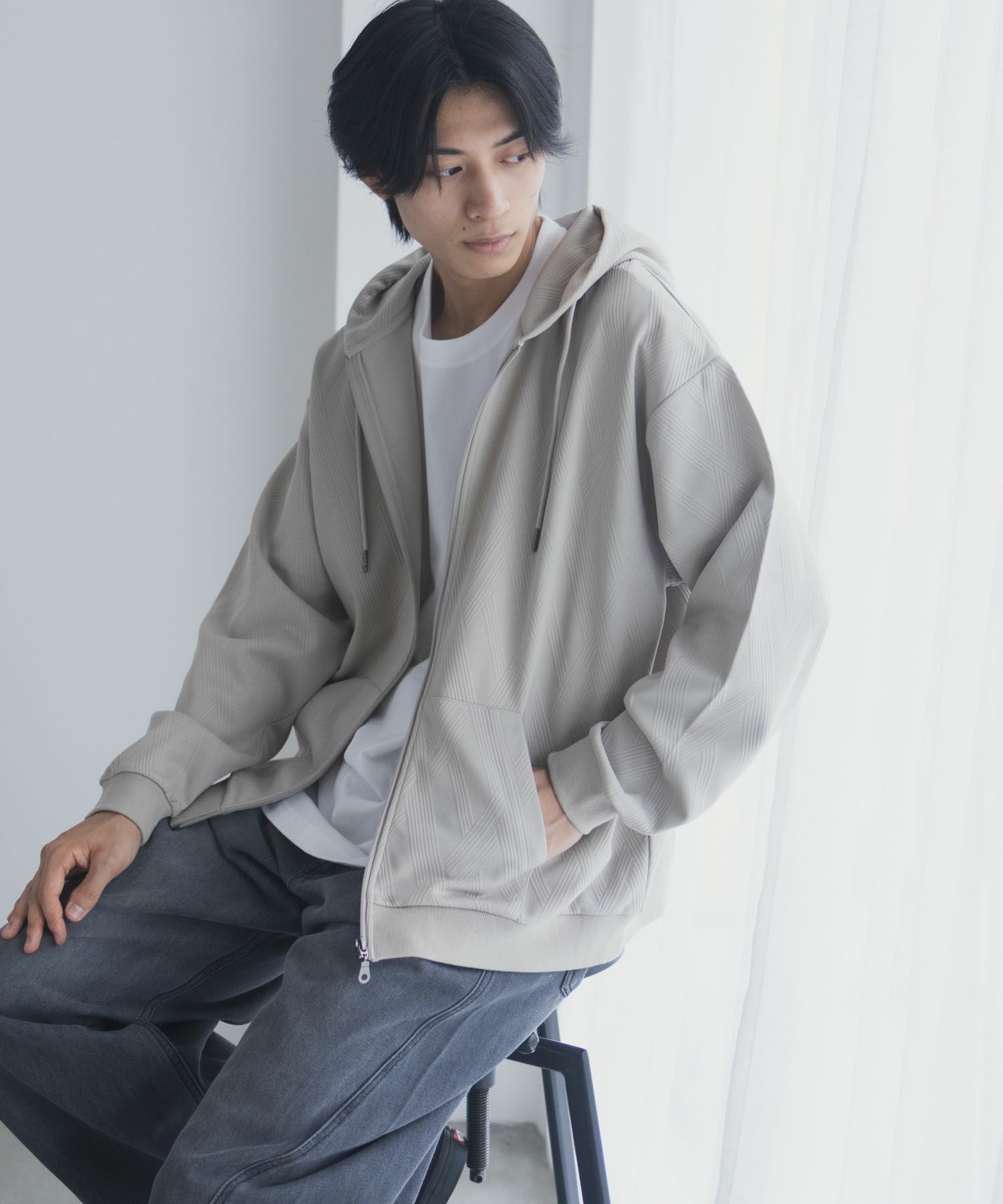 URBAN COLLECTION ふくれジャガードフルジップパーカー メンズ