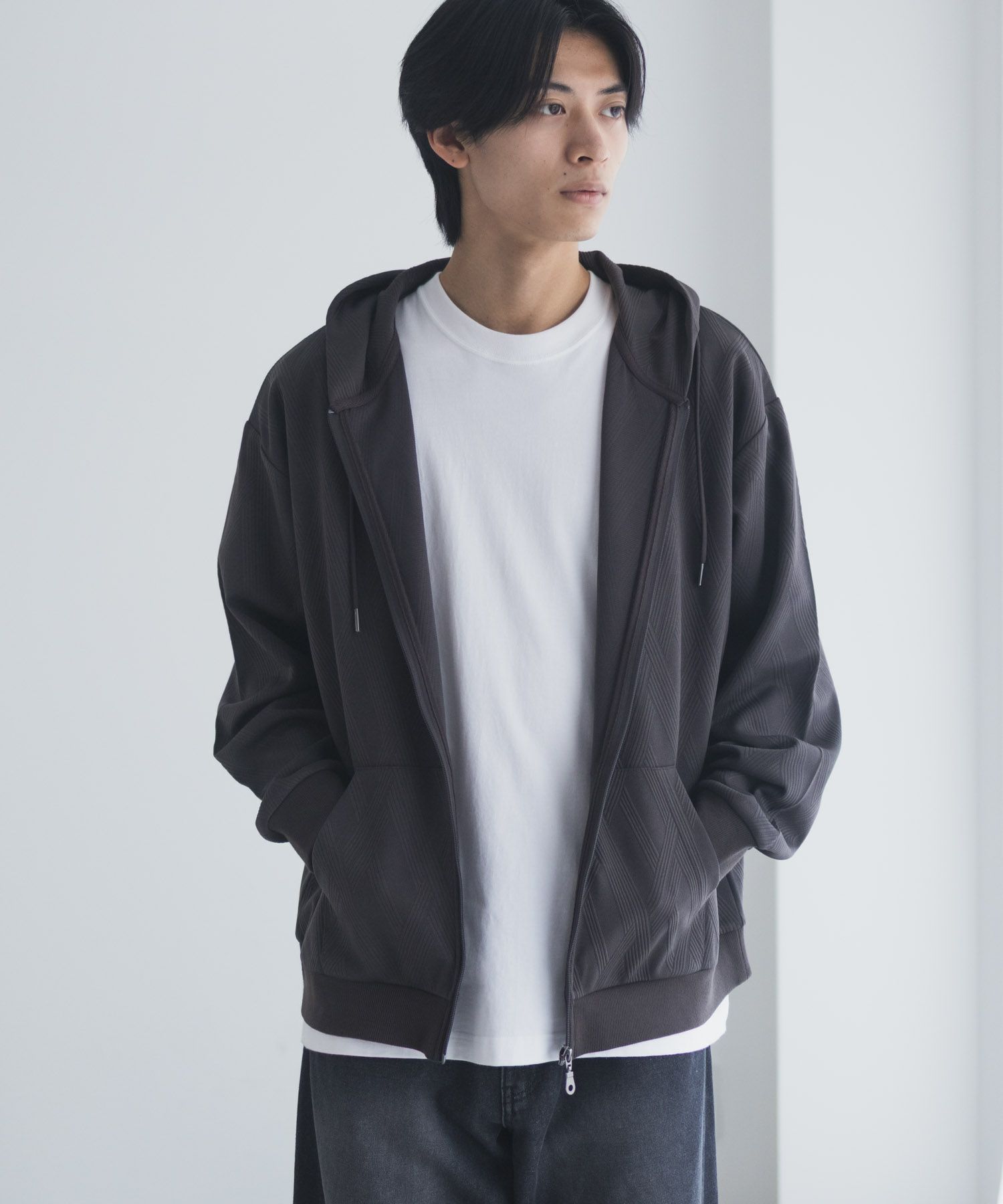 URBAN COLLECTION  ふくれジャガードフルジップパーカー メンズ商品画像-3