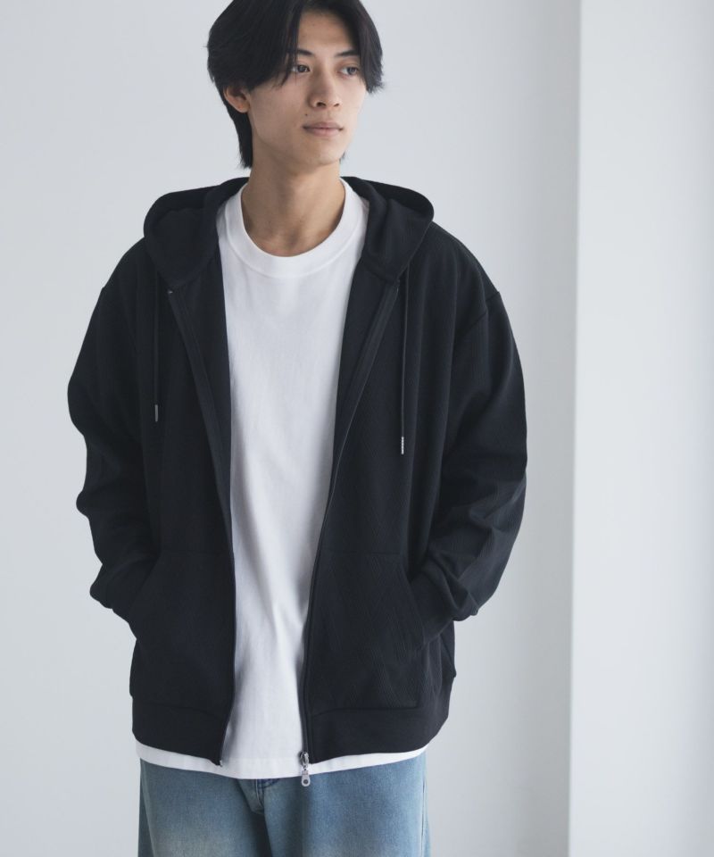URBAN RESEARCH 黒 フルジップパーカー URBAN COLLECTION ふくれジャガードフルジップパーカー メンズ