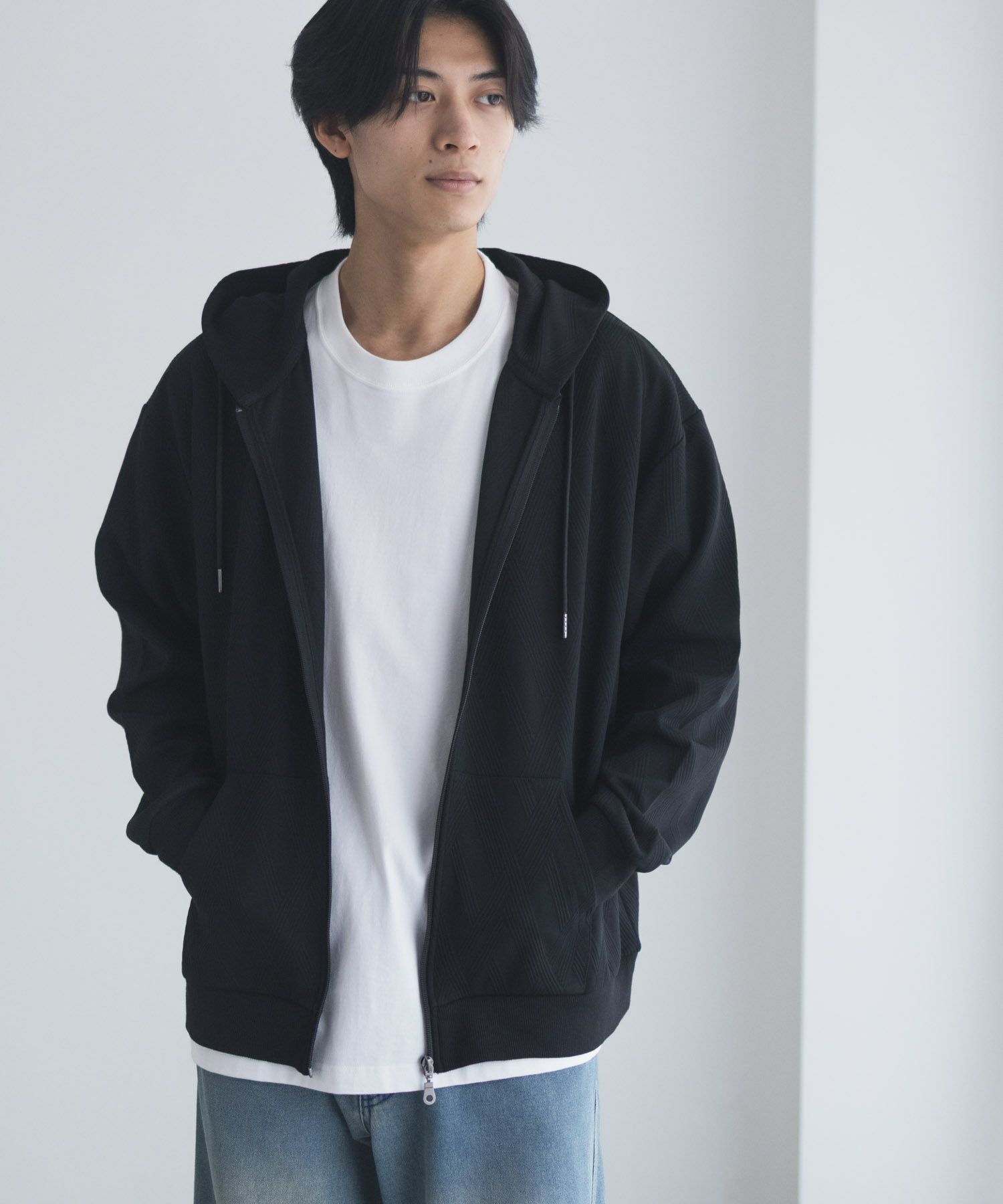 URBAN COLLECTION ふくれジャガードフルジップパーカー メンズ商品画像-4