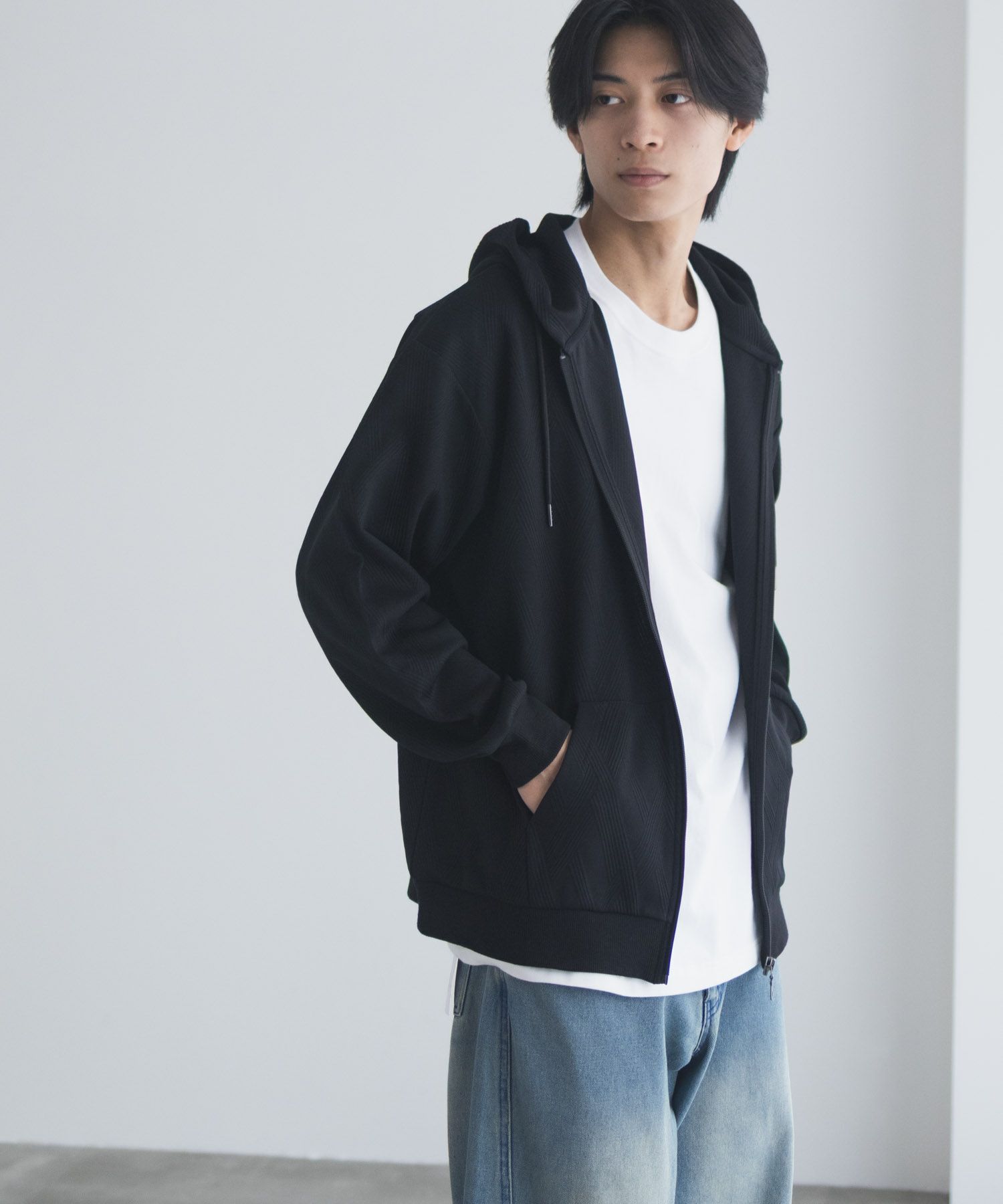 URBAN COLLECTION ふくれジャガードフルジップパーカー メンズ