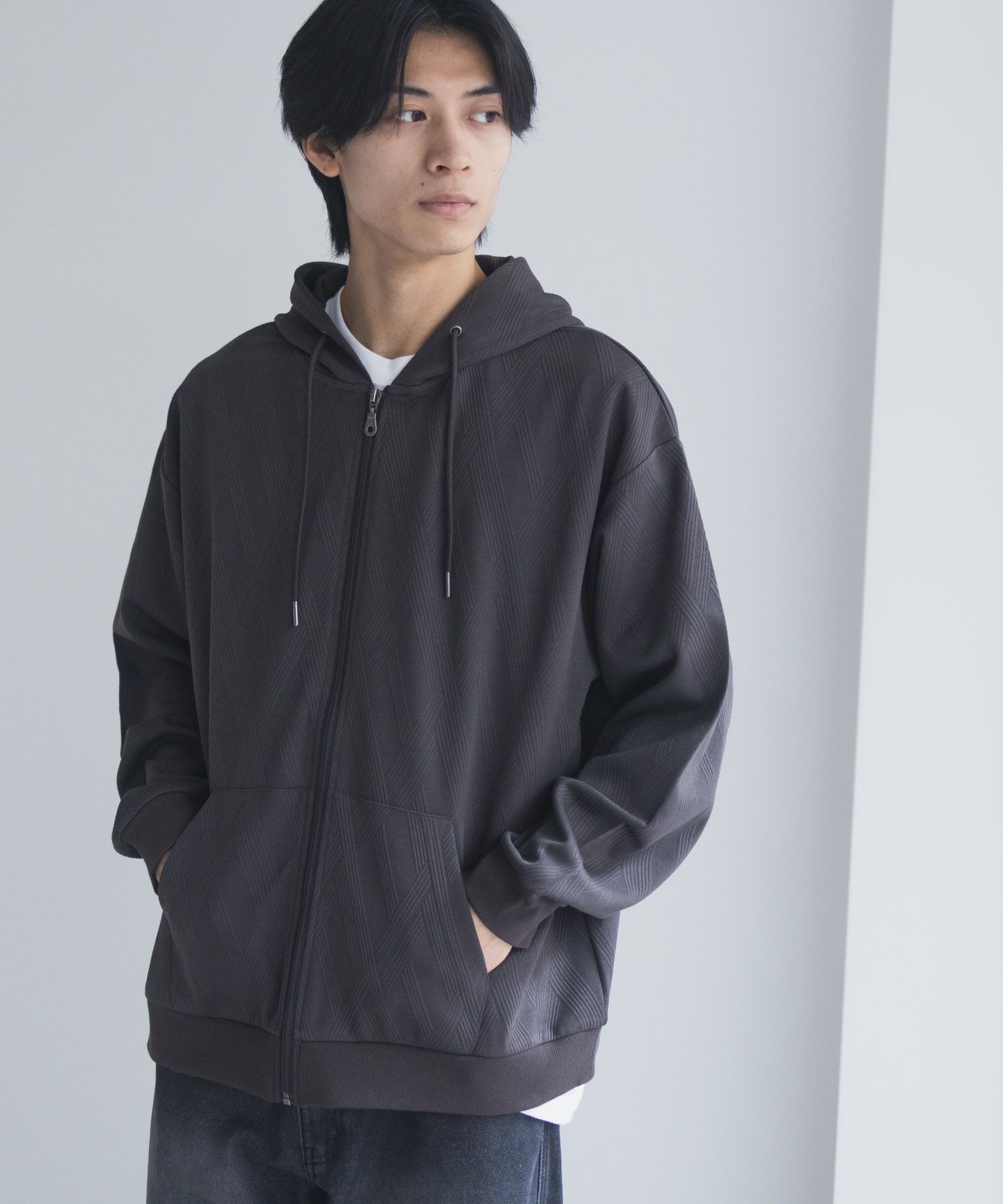 URBAN COLLECTION ふくれジャガードフルジップパーカー メンズ