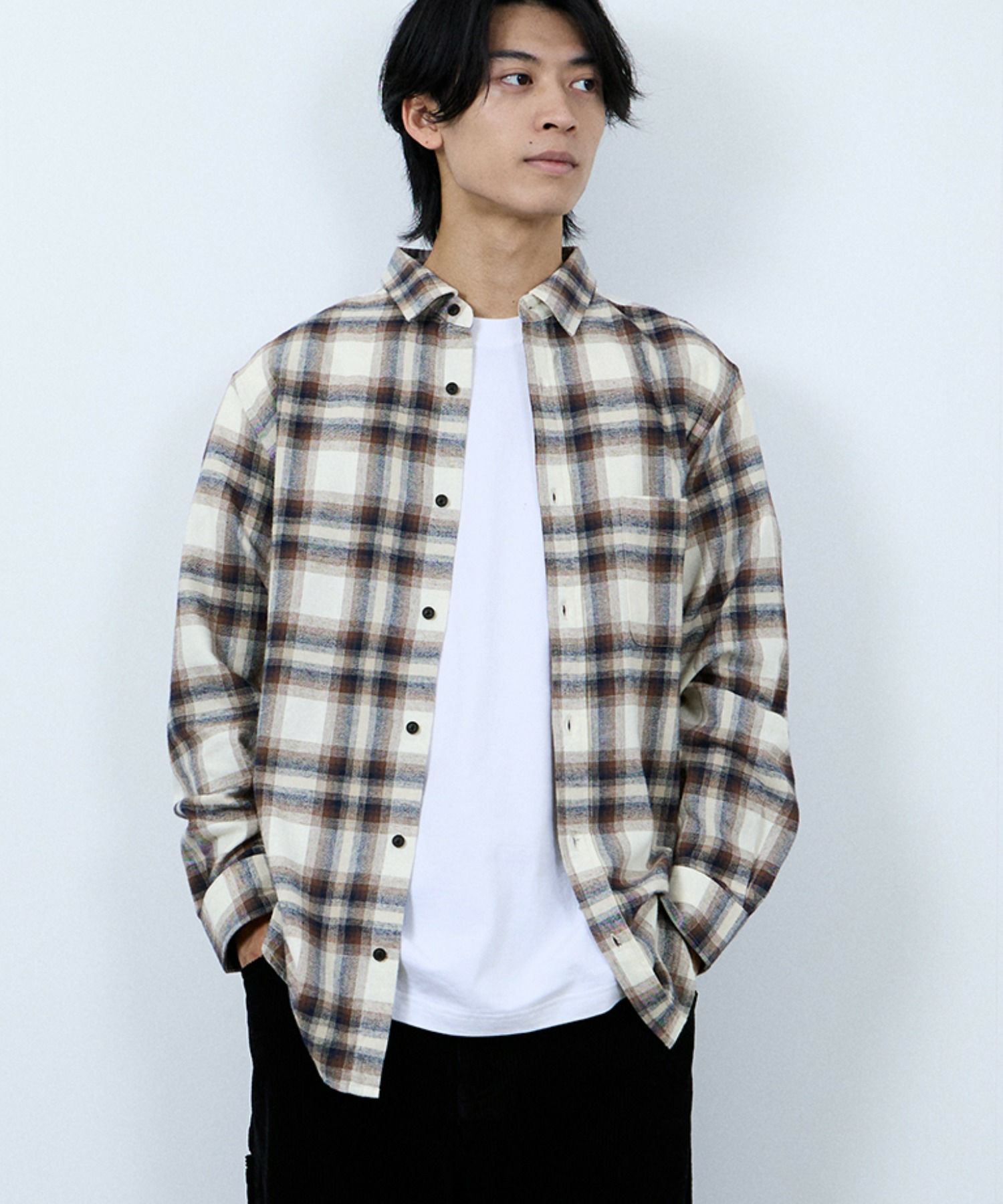 NAVY ソフトフランネルシャツ メンズ