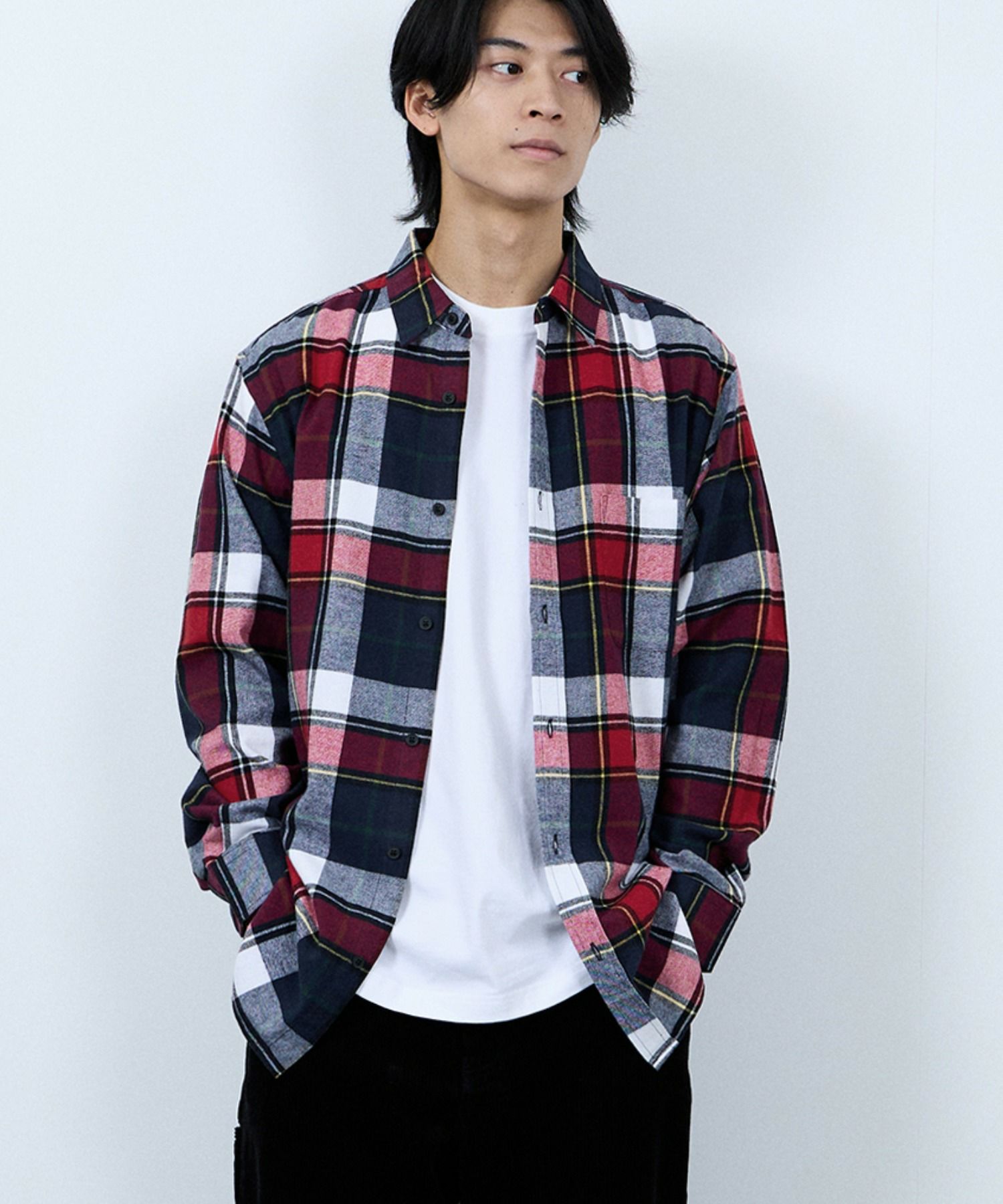 NAVY  ソフトフランネルシャツ メンズ商品画像-3