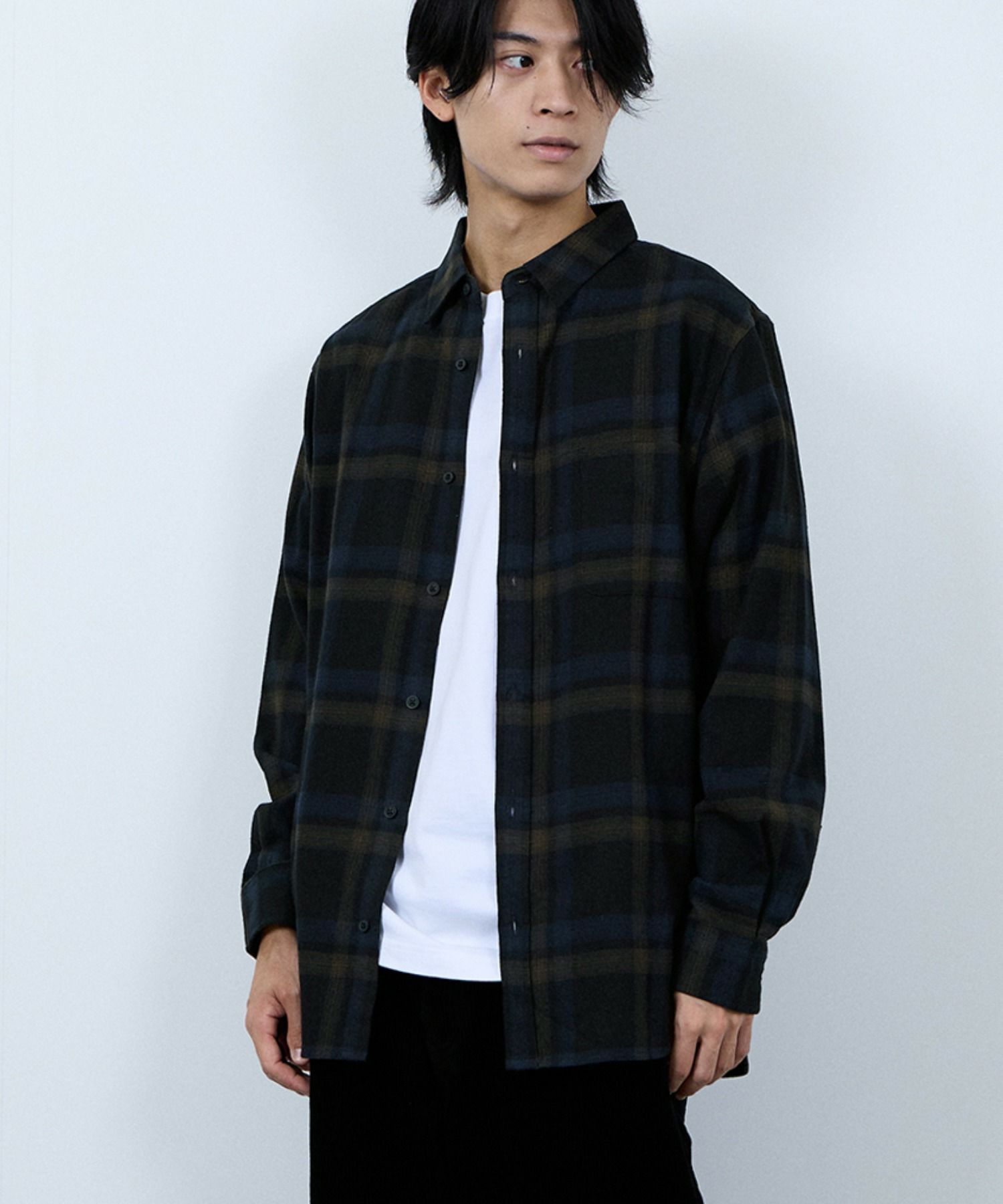 NAVY  ソフトフランネルシャツ メンズ商品画像-5