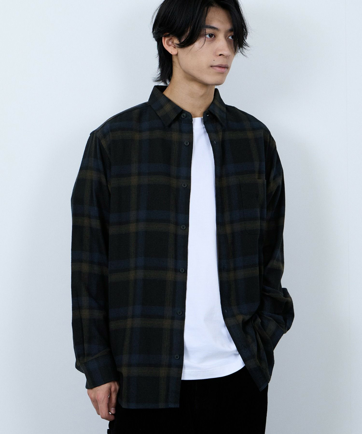 NAVY ソフトフランネルシャツ メンズ