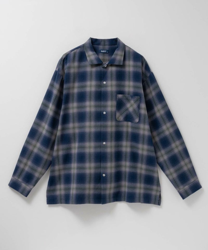 NAVY  オンブレチェックレギュラーカラーシャツ メンズ商品画像-3