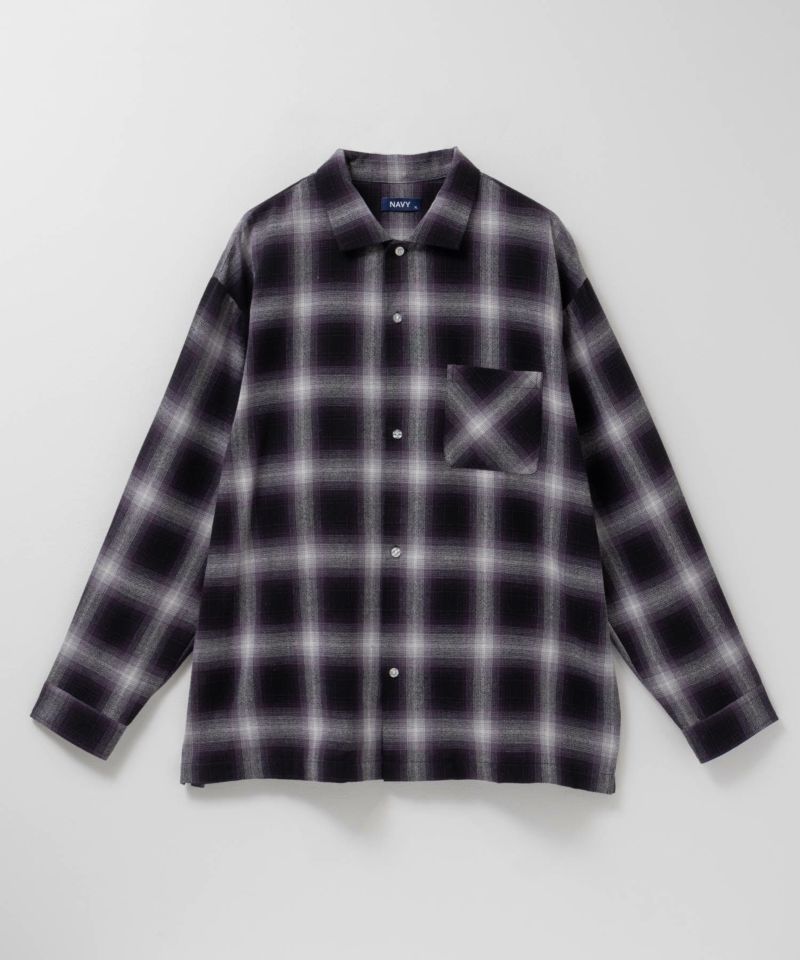 NAVY  オンブレチェックレギュラーカラーシャツ メンズ商品画像-5