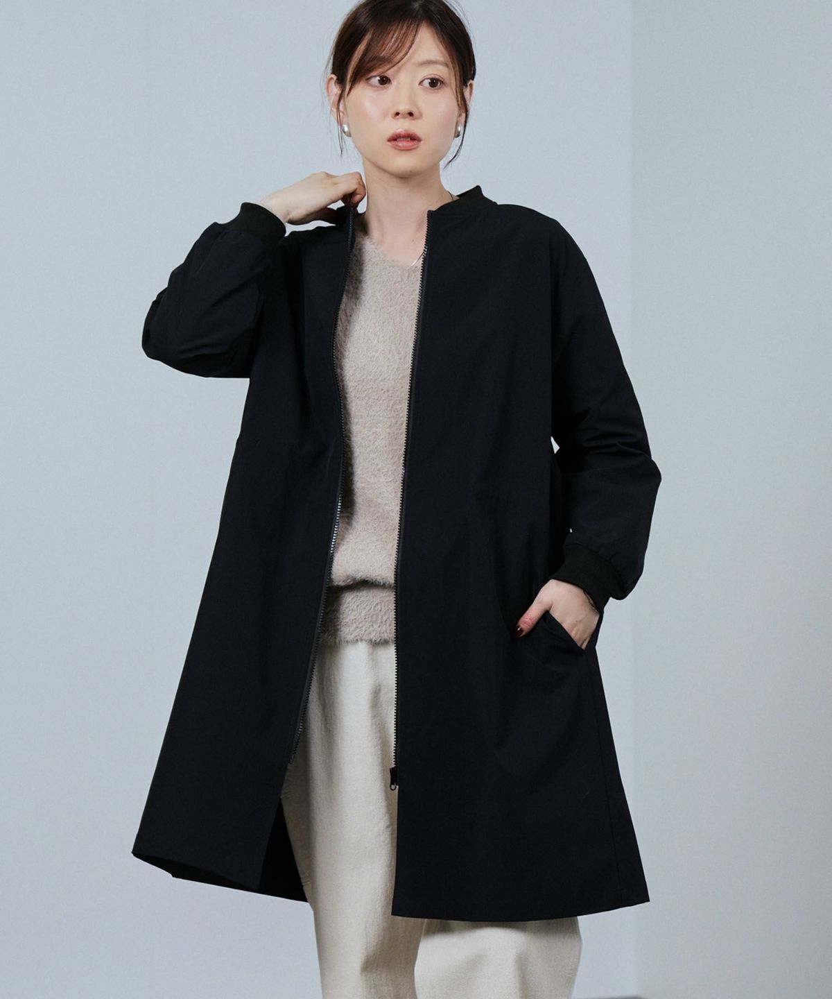 nAvy リブロングブルゾン レディース