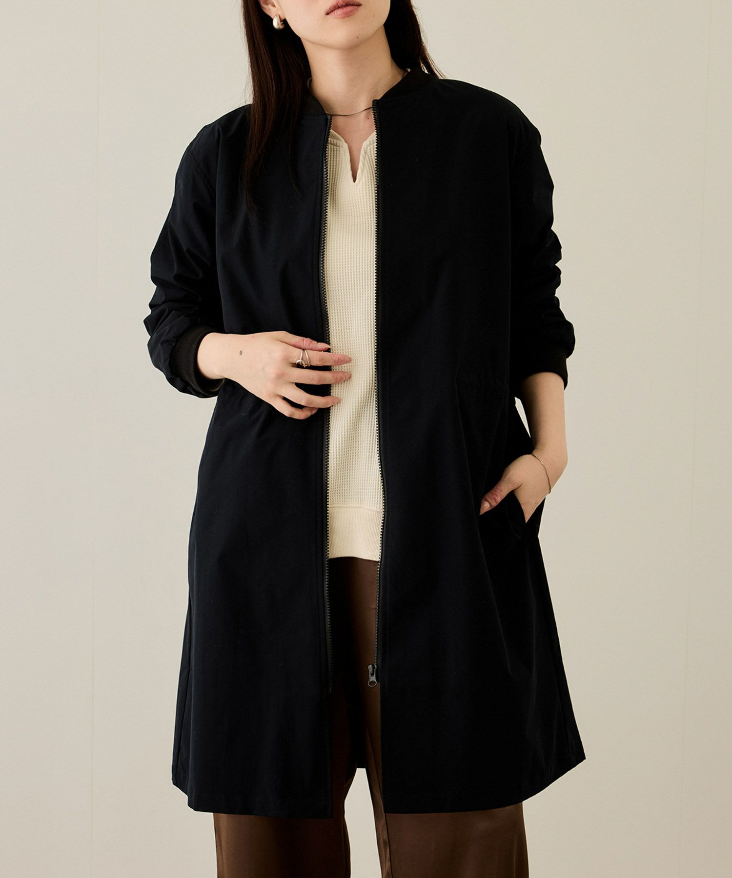 nAvy リブロングブルゾン レディース