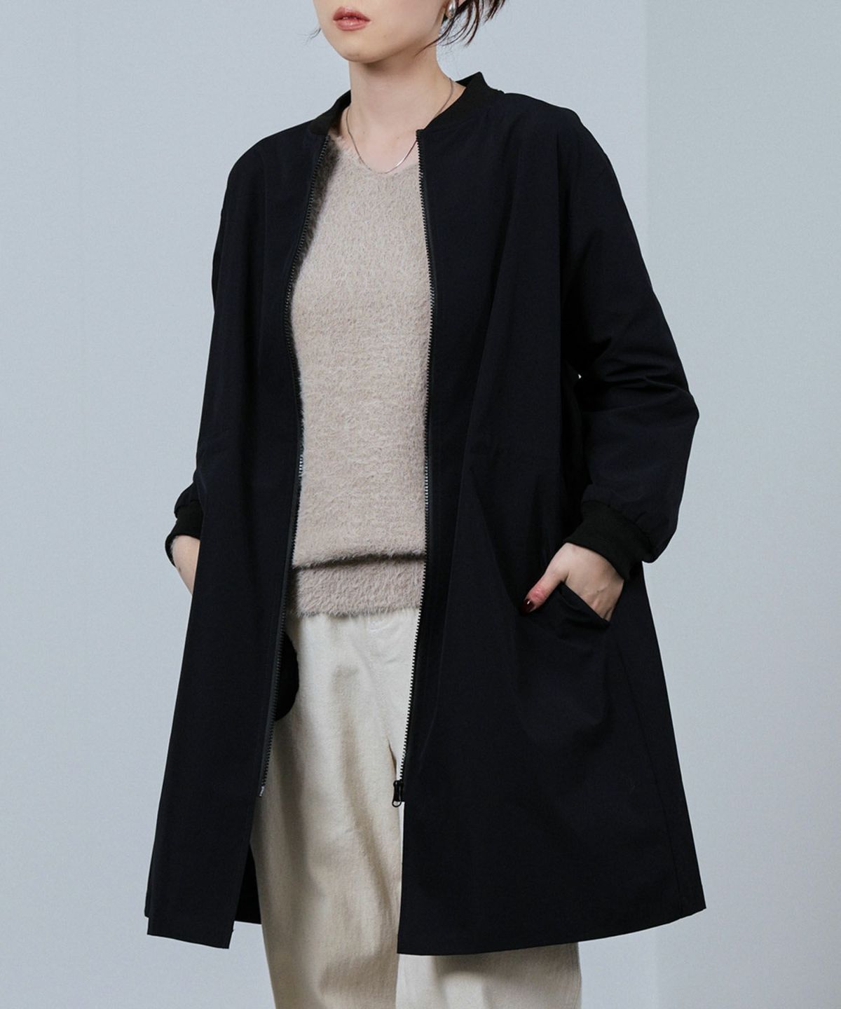 nAvy リブロングブルゾン レディース