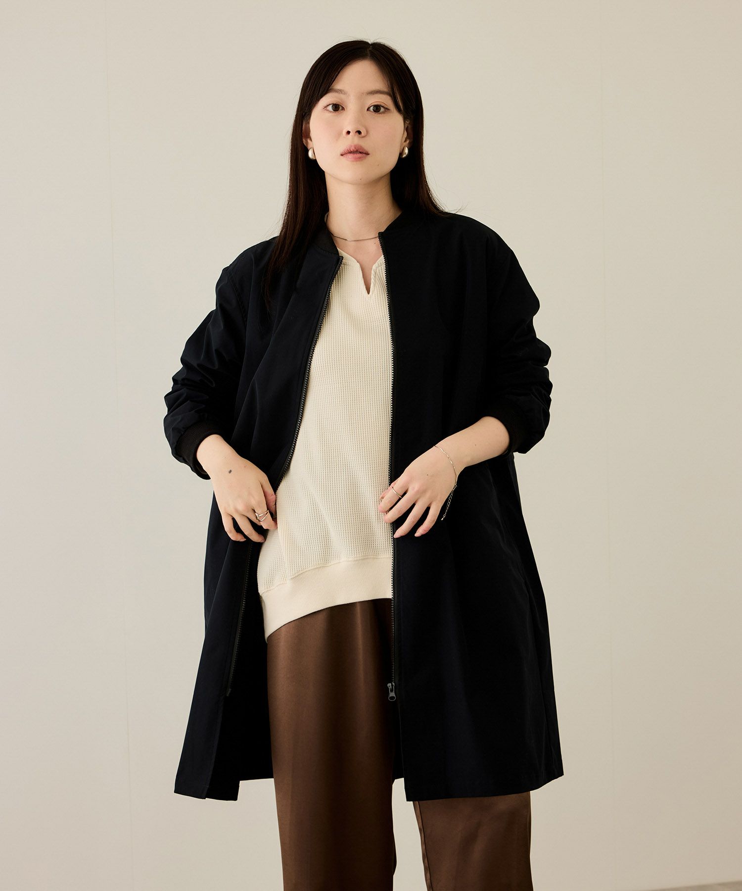 [値下げ]nAvy リブロングブルゾン レディース商品画像-9