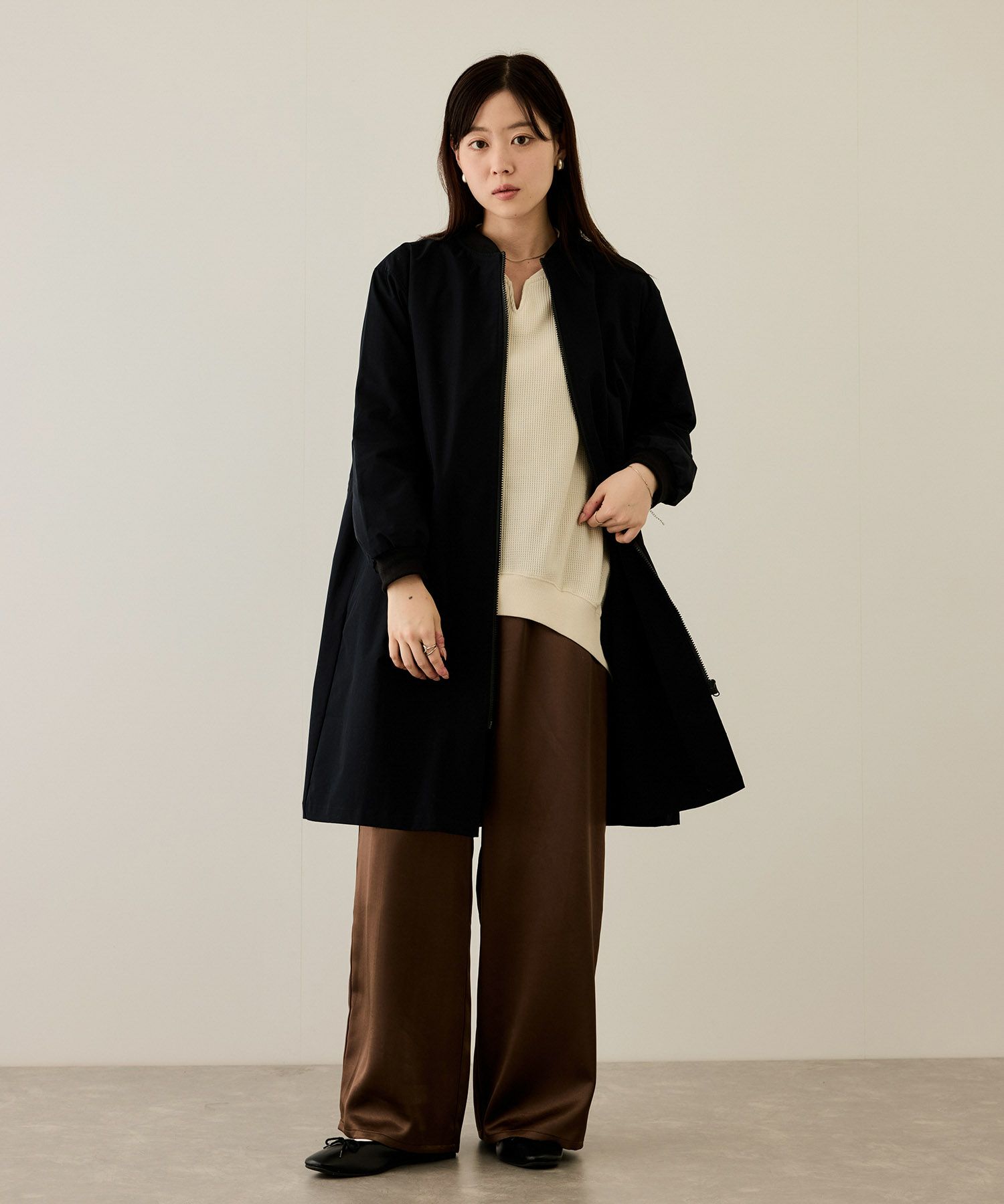 nAvy リブロングブルゾン レディース