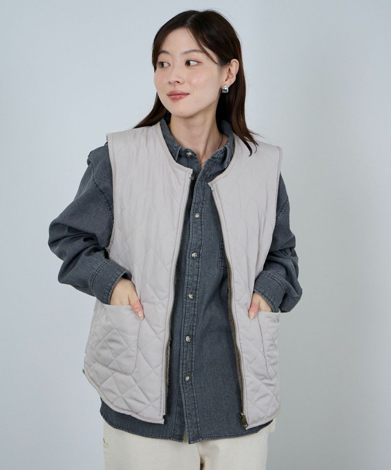 NAVY  ボア×タフタリバーシブルベスト レディース商品画像-1