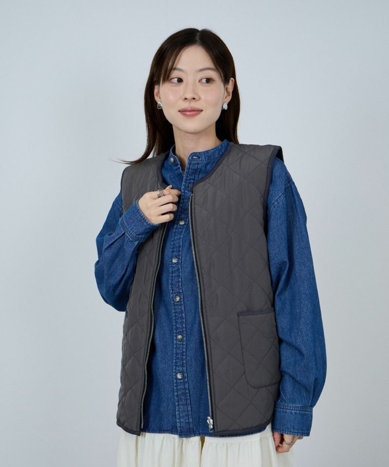 NAVY  ボア×タフタリバーシブルベスト レディース商品画像-2