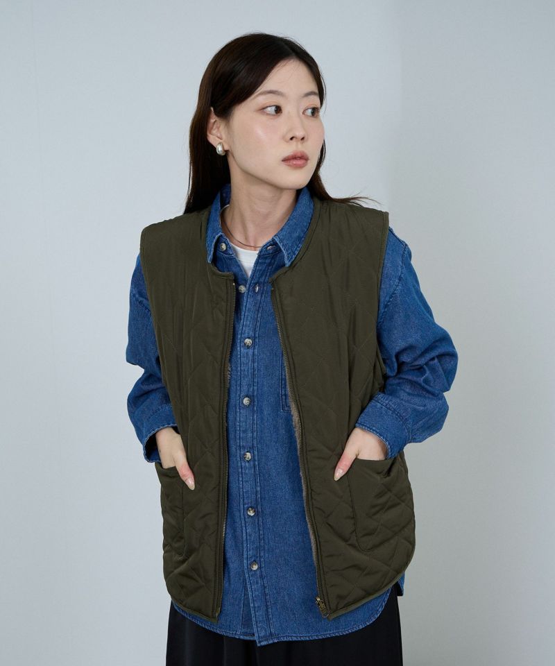 NAVY  ボア×タフタリバーシブルベスト レディース商品画像-3