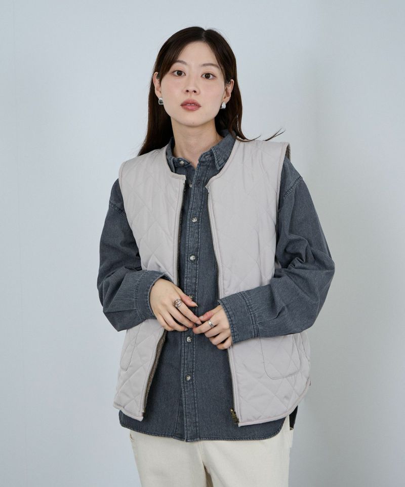 NAVY  ボア×タフタリバーシブルベスト レディース商品画像-4