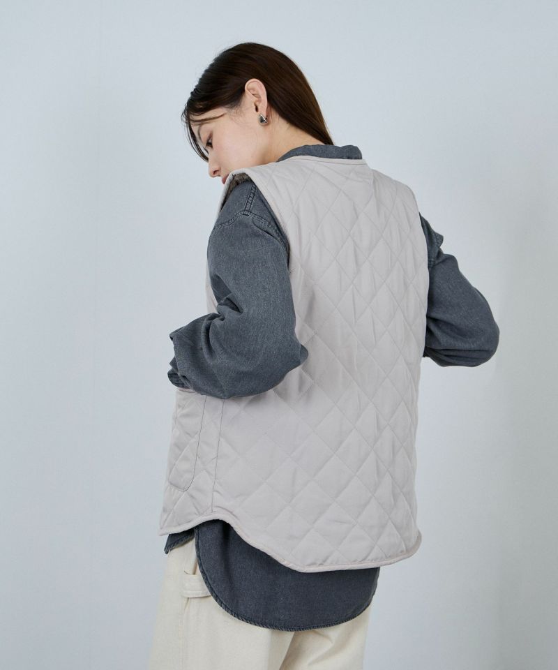 NAVY  ボア×タフタリバーシブルベスト レディース商品画像-5