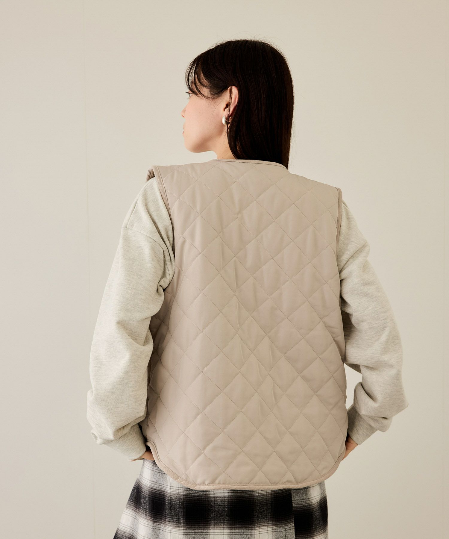 NAVY ボア×タフタリバーシブルベスト レディース