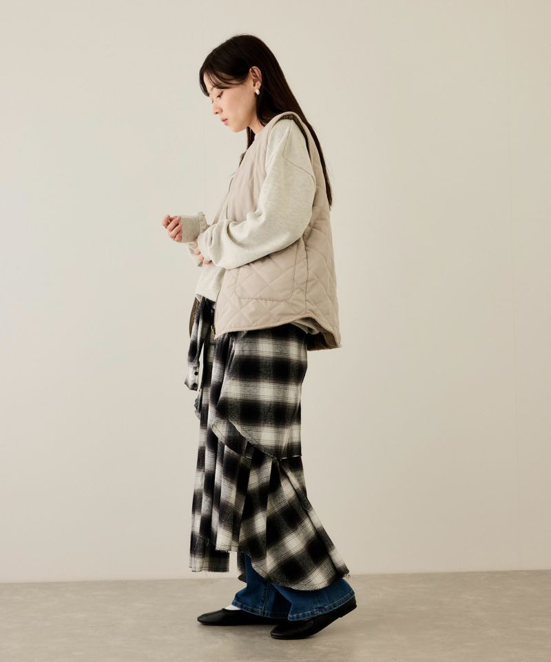 NAVY  ボア×タフタリバーシブルベスト レディース商品画像-8