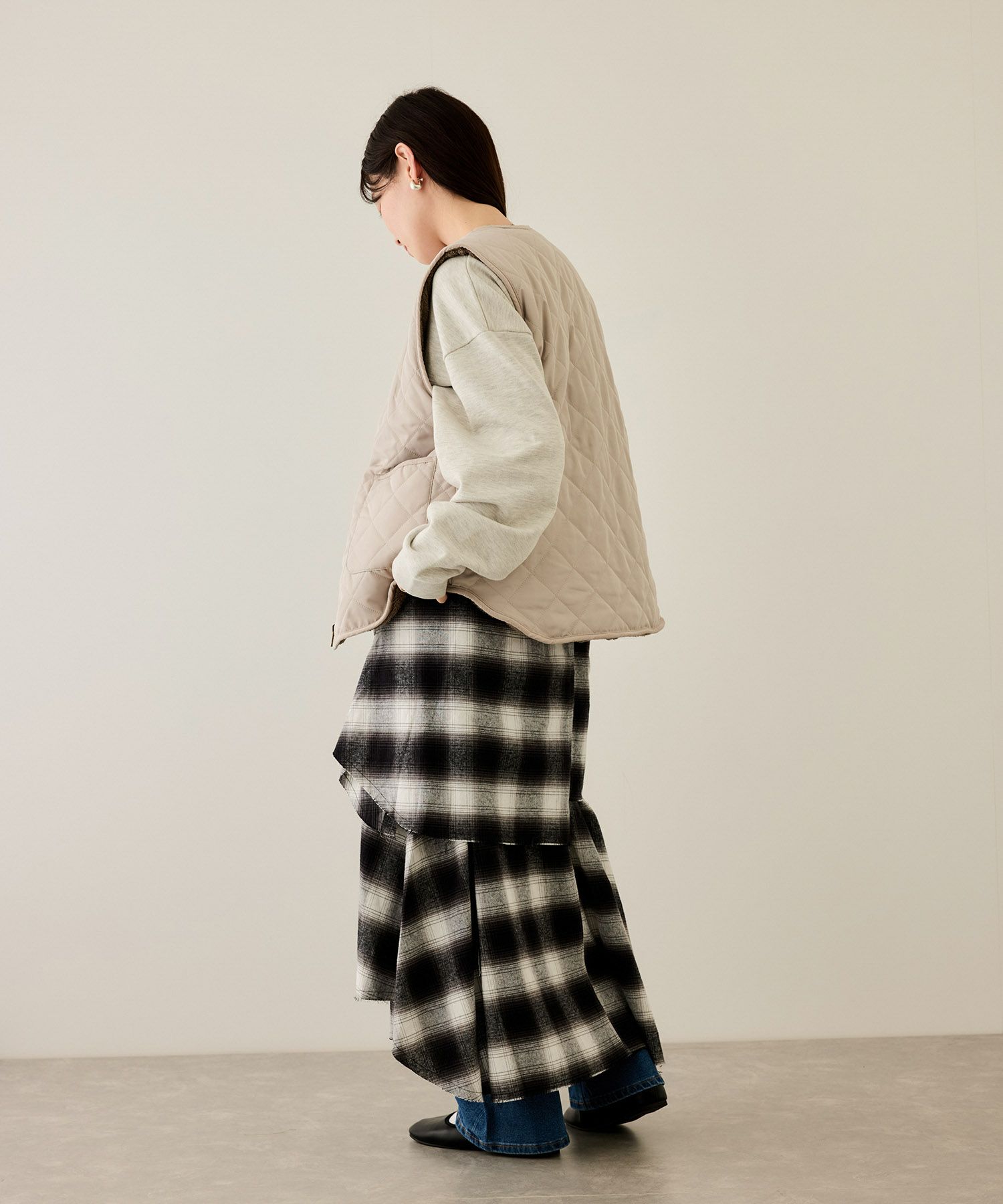 NAVY  ボア×タフタリバーシブルベスト レディース商品画像-9