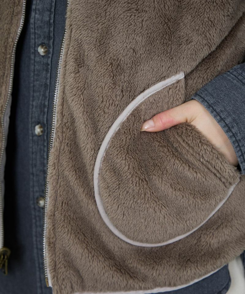 NAVY  ボア×タフタリバーシブルベスト レディース商品画像-10