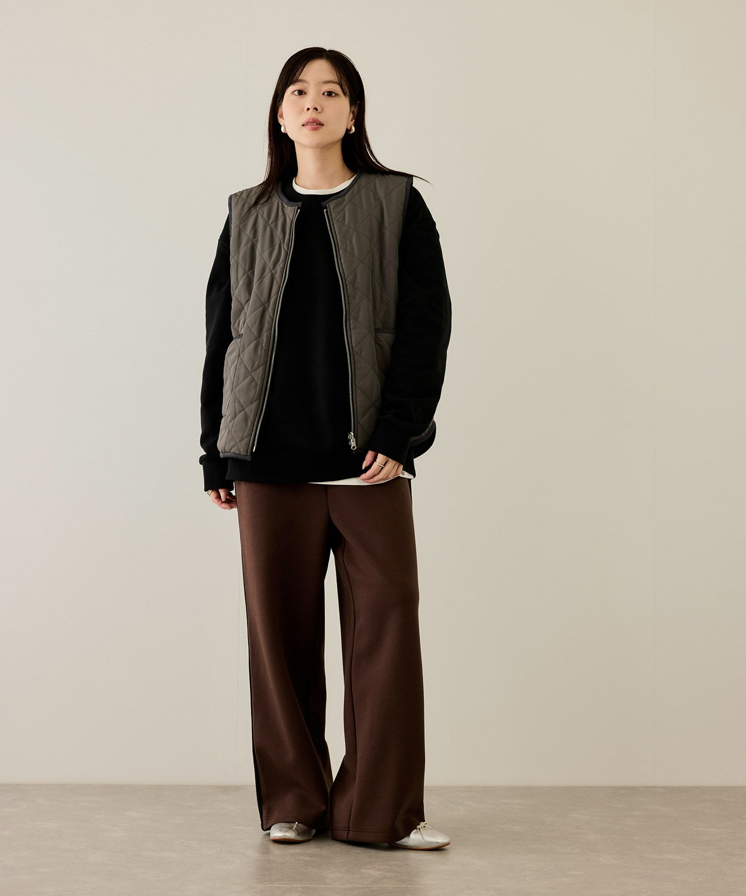 NAVY ボア×タフタリバーシブルベスト レディース