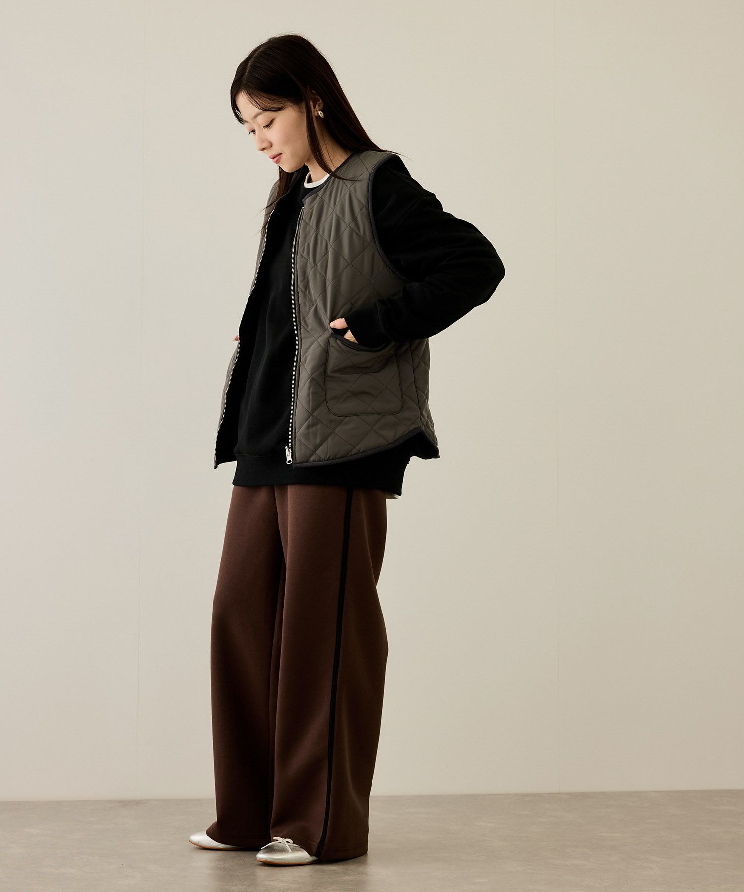 NAVY ボア×タフタリバーシブルベスト レディース