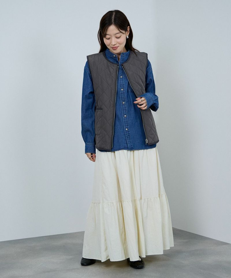 NAVY  ボア×タフタリバーシブルベスト レディース商品画像-13