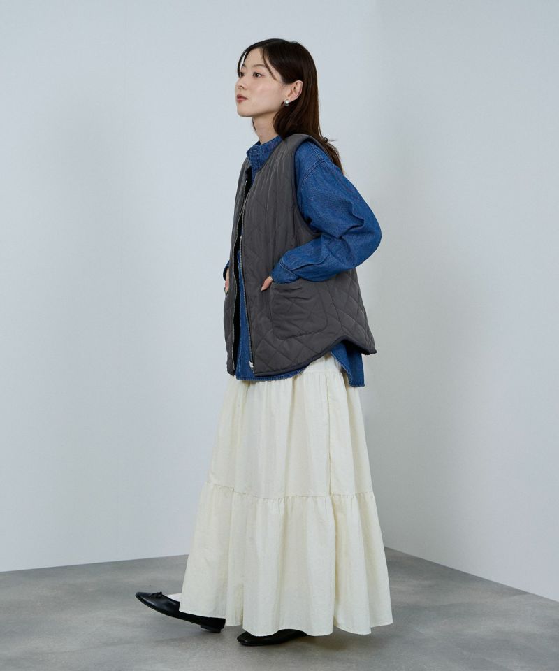 NAVY  ボア×タフタリバーシブルベスト レディース商品画像-14