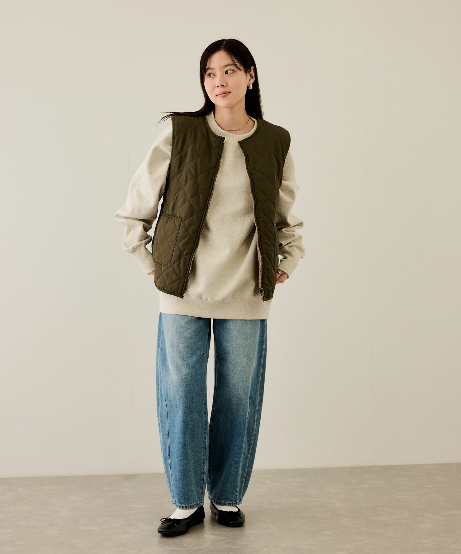 NAVY ボア×タフタリバーシブルベスト レディース