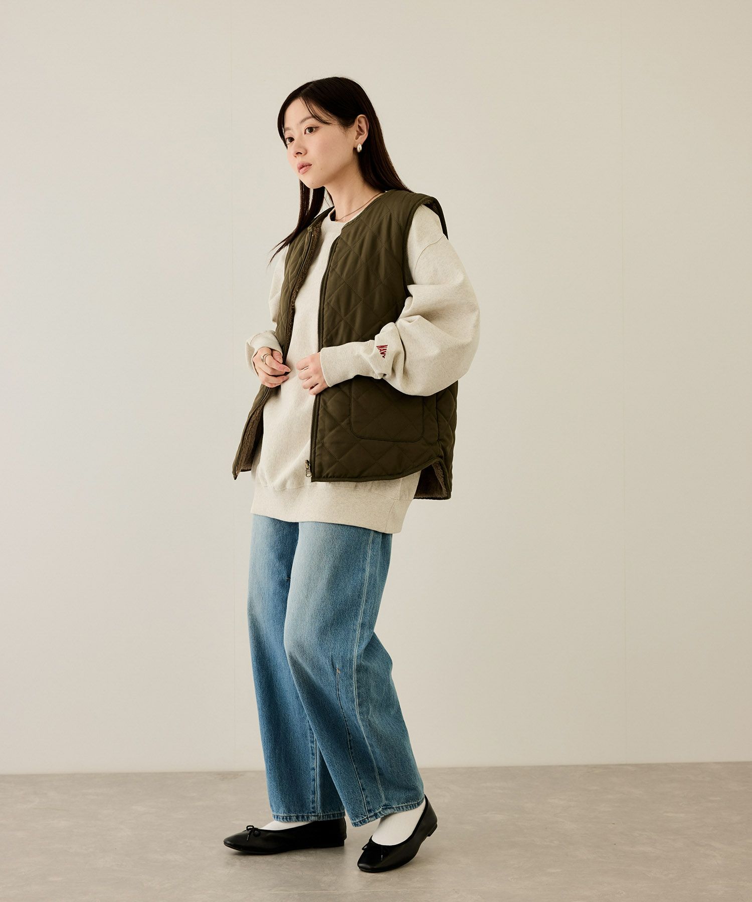 NAVY  ボア×タフタリバーシブルベスト レディース商品画像-15