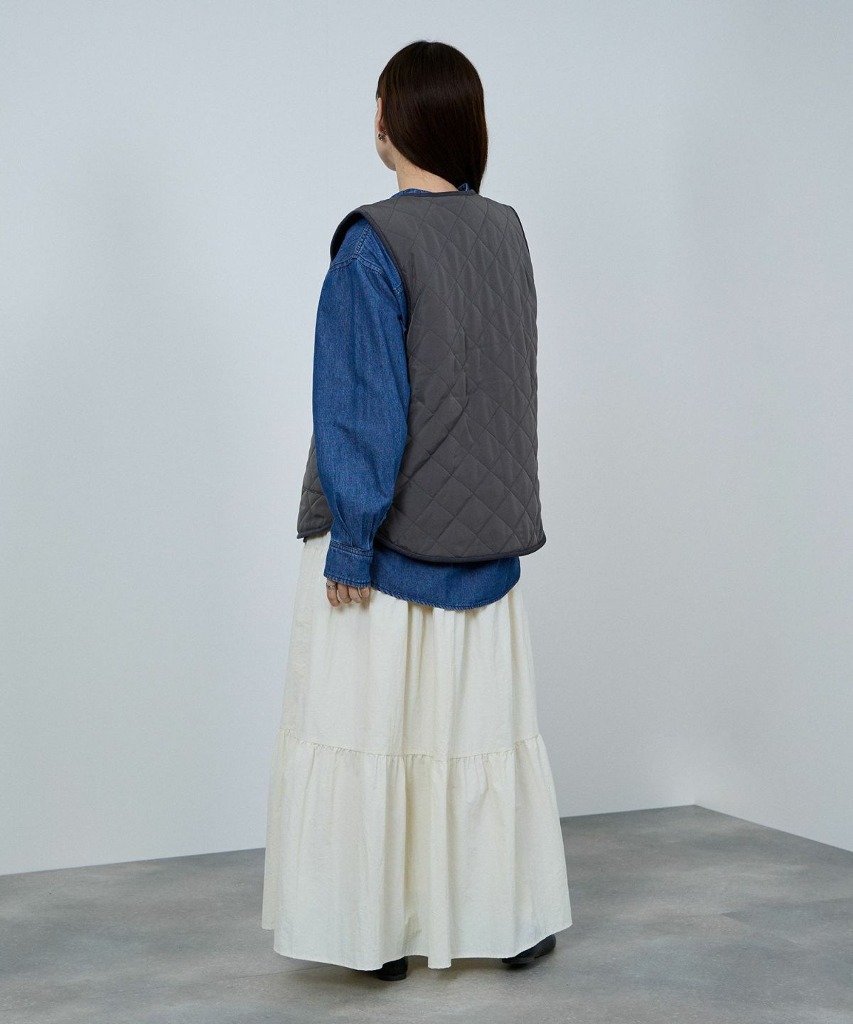 NAVY ボア×タフタリバーシブルベスト レディース