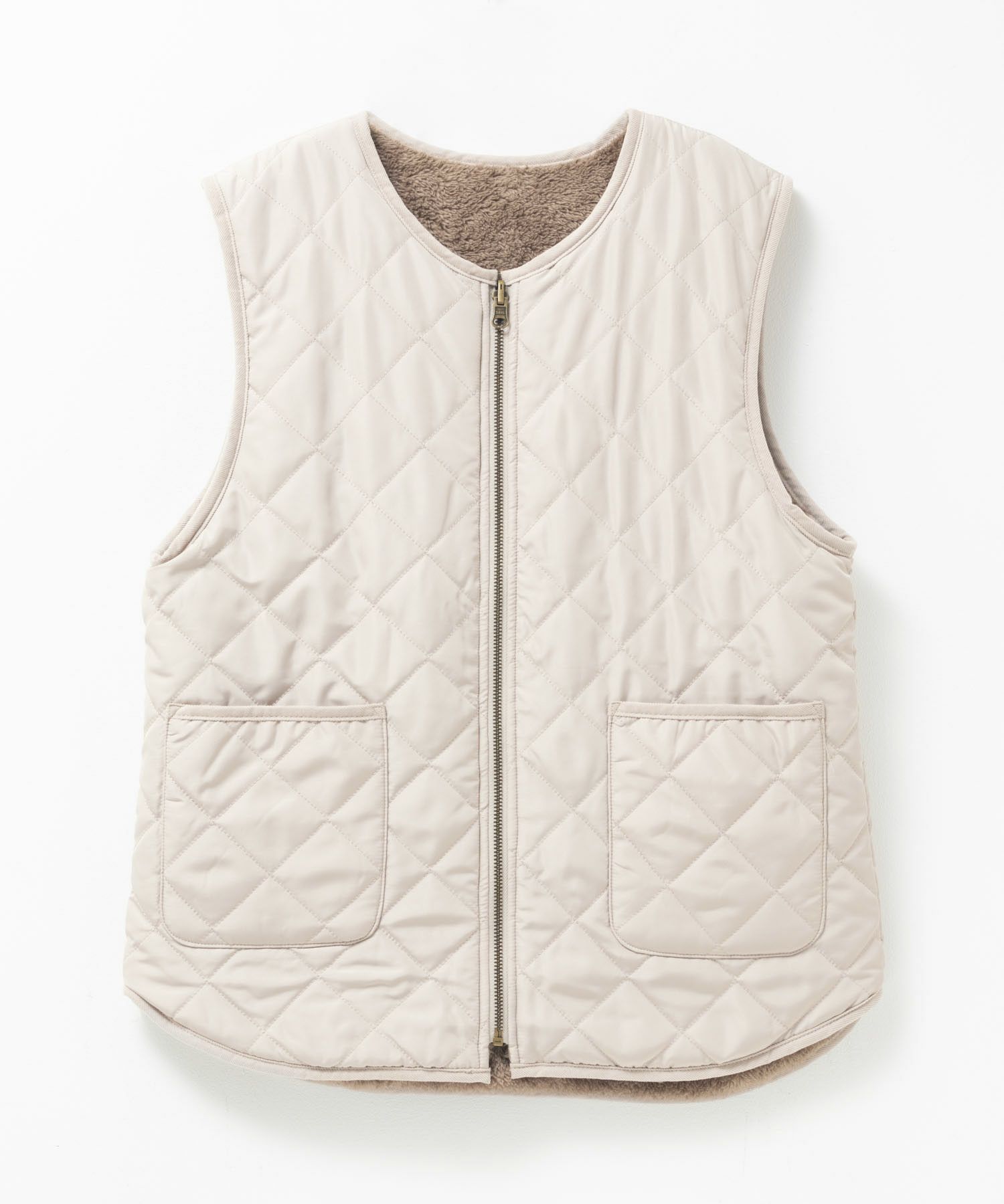 NAVY ボア×タフタリバーシブルベスト レディース